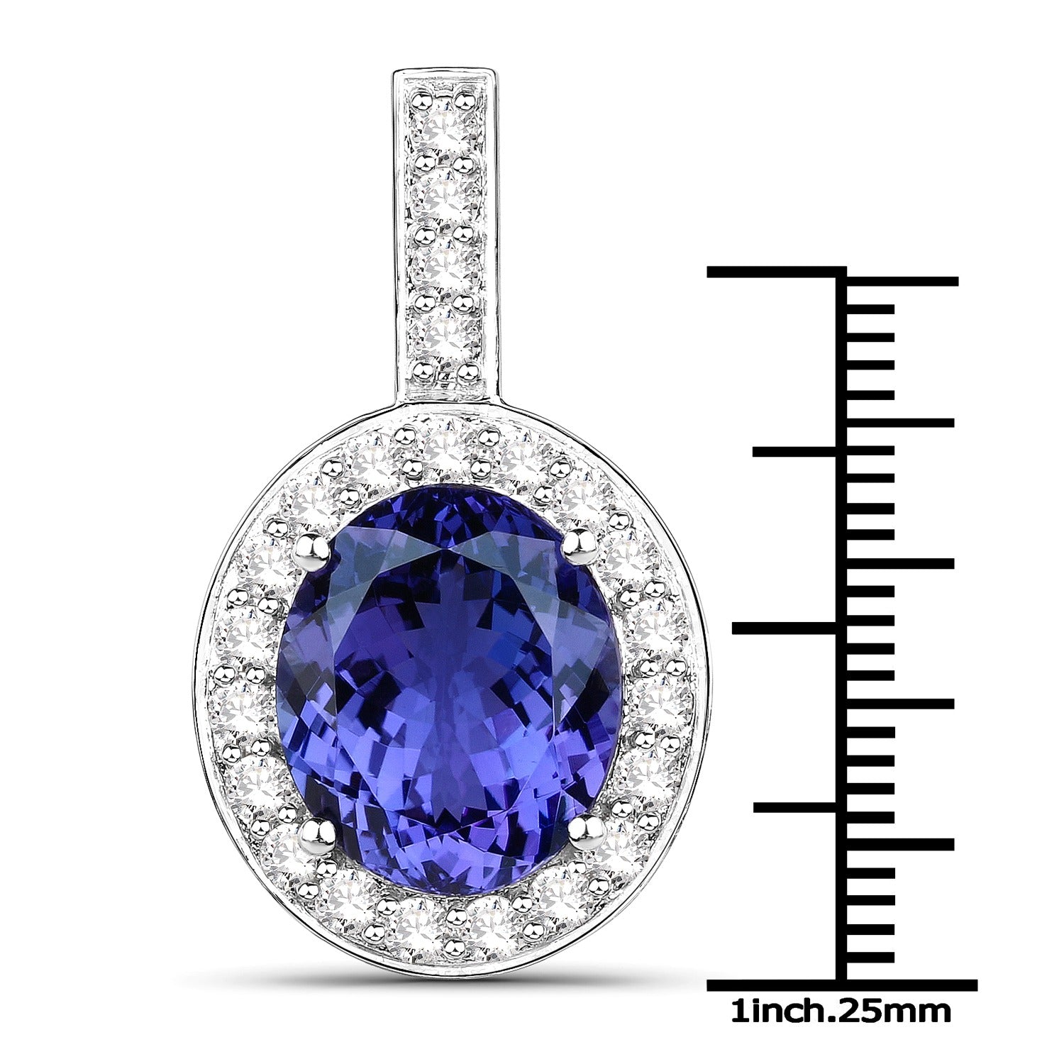 10.15 Ct Genuine Oval Tanzanite and Diamond 18K White Gold Halo Pendant