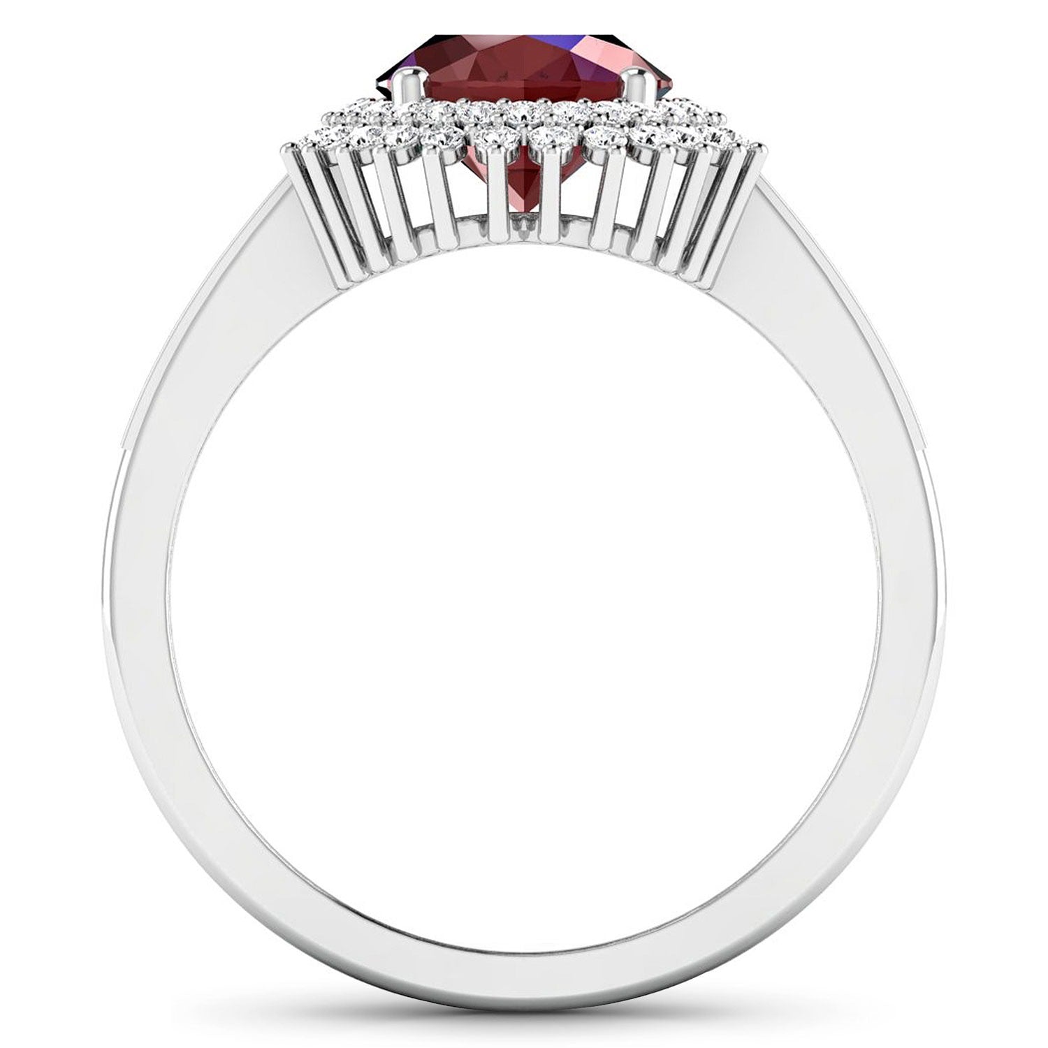 2.82 Ct Oval Pink Ruby and White Diamond Prong 14K White Gold Halo Floral Ring