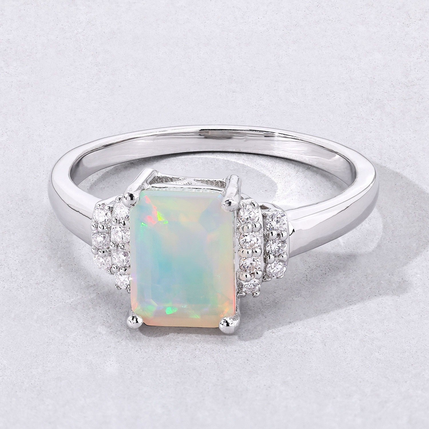 1.19 Ct Genuine Ethiopian Opal and Lab Diamond Sterling Silver Cocktail Ring Fine Color Jewels