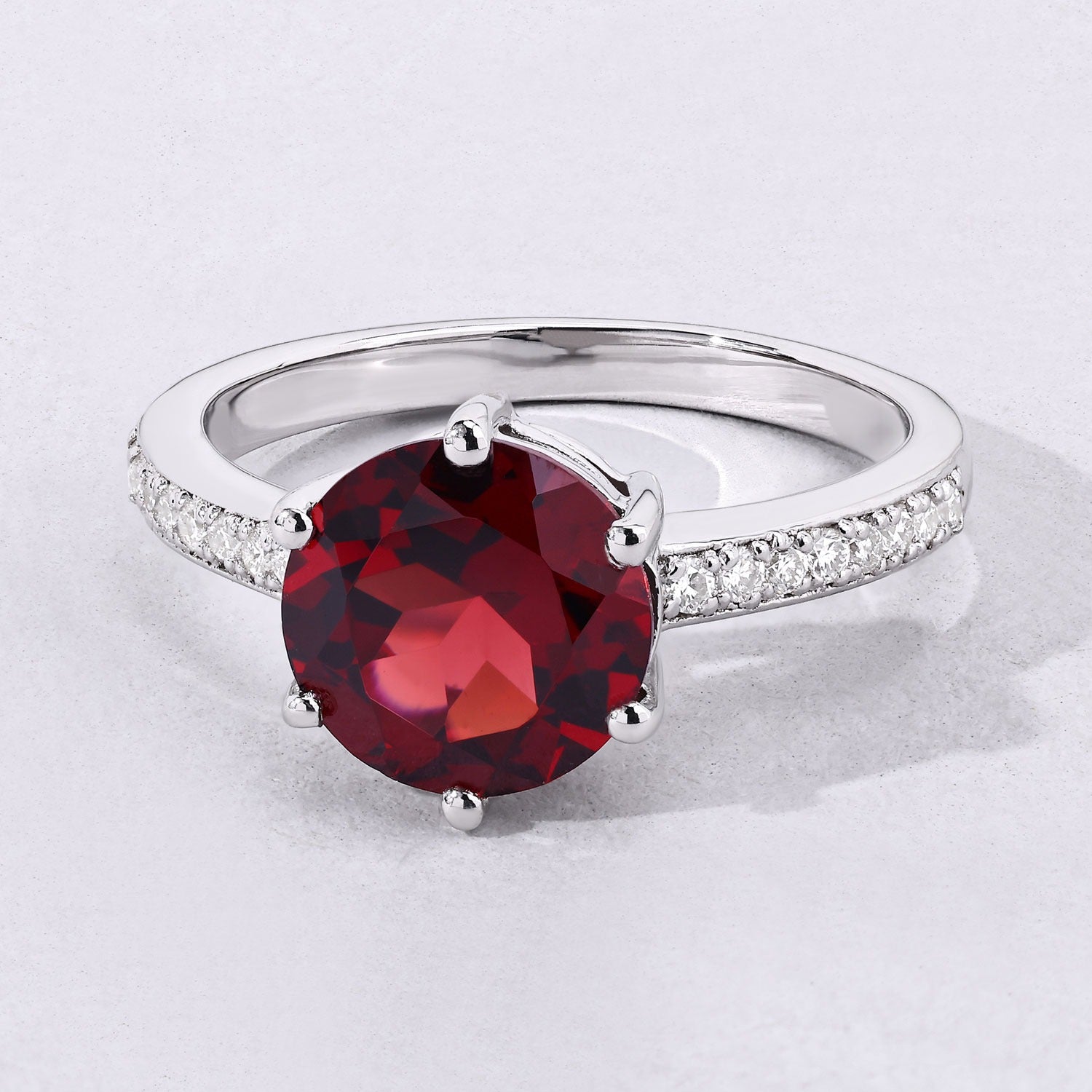 3.41 Ct Genuine Red Garnet and Lab Diamond Silver Round Bridge Ring Fine Color Jewels
