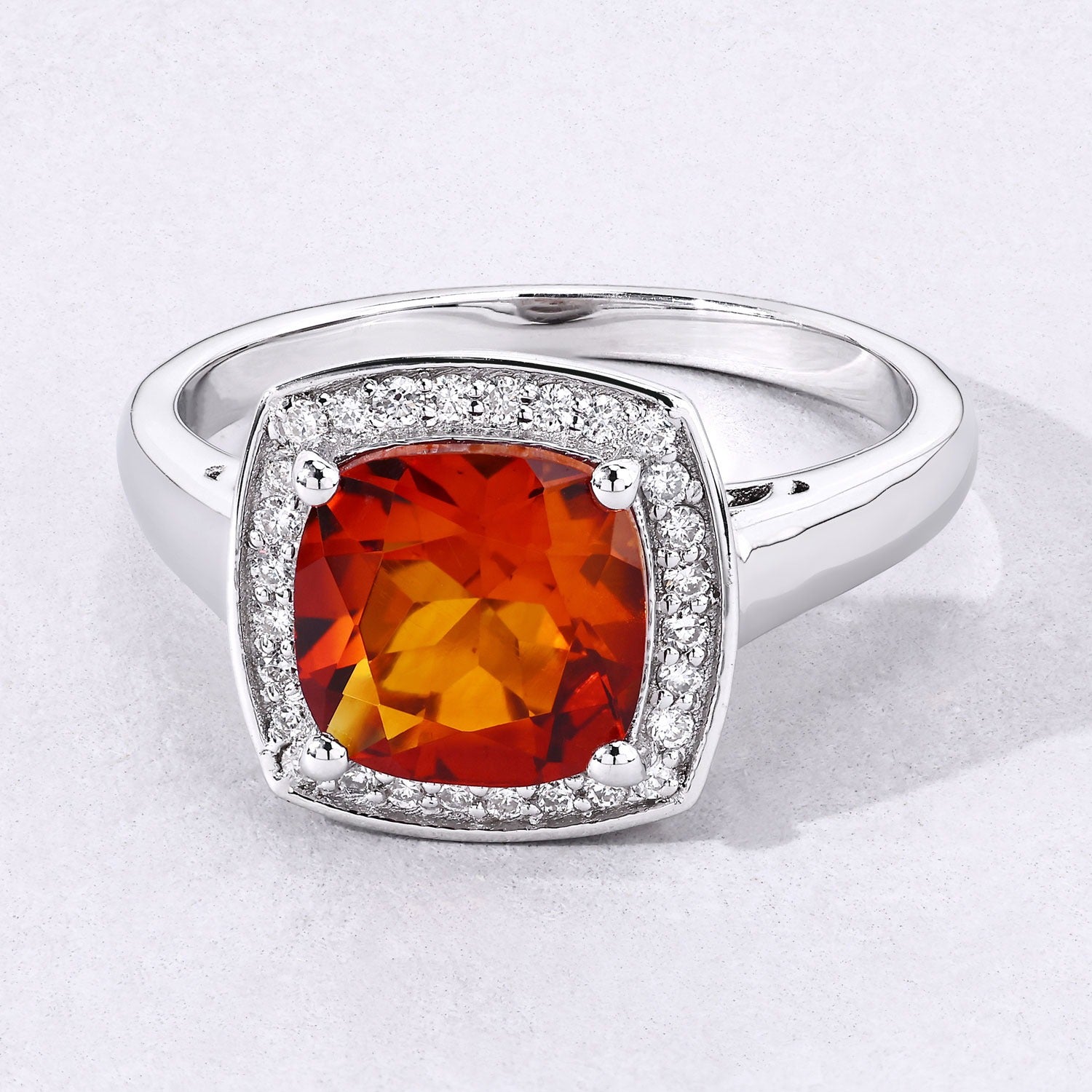 2.17 Ct Genuine Cushion Cut Citrine Lab Diamond Silver Halo Ring Fine Color Jewels