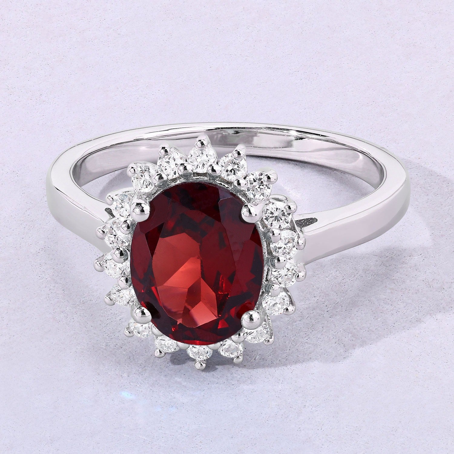 2.27 Ct Red Genuine Mozambique Garnet and Lab Diamond Silver Halo Ring