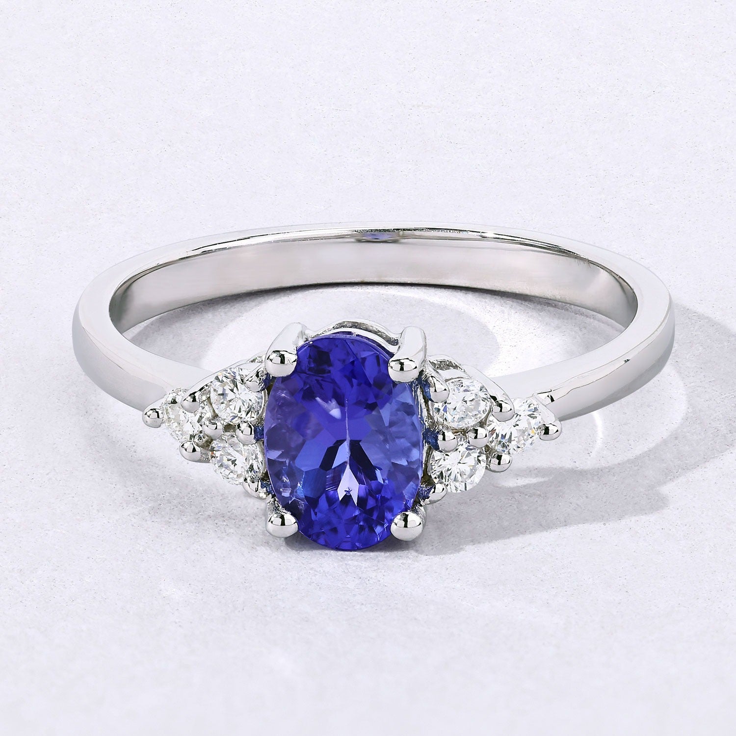 0.90 Ct Genuine Tanzanite and Lab Diamond Silver Oval Cocktail Ring Fine Color Jewels