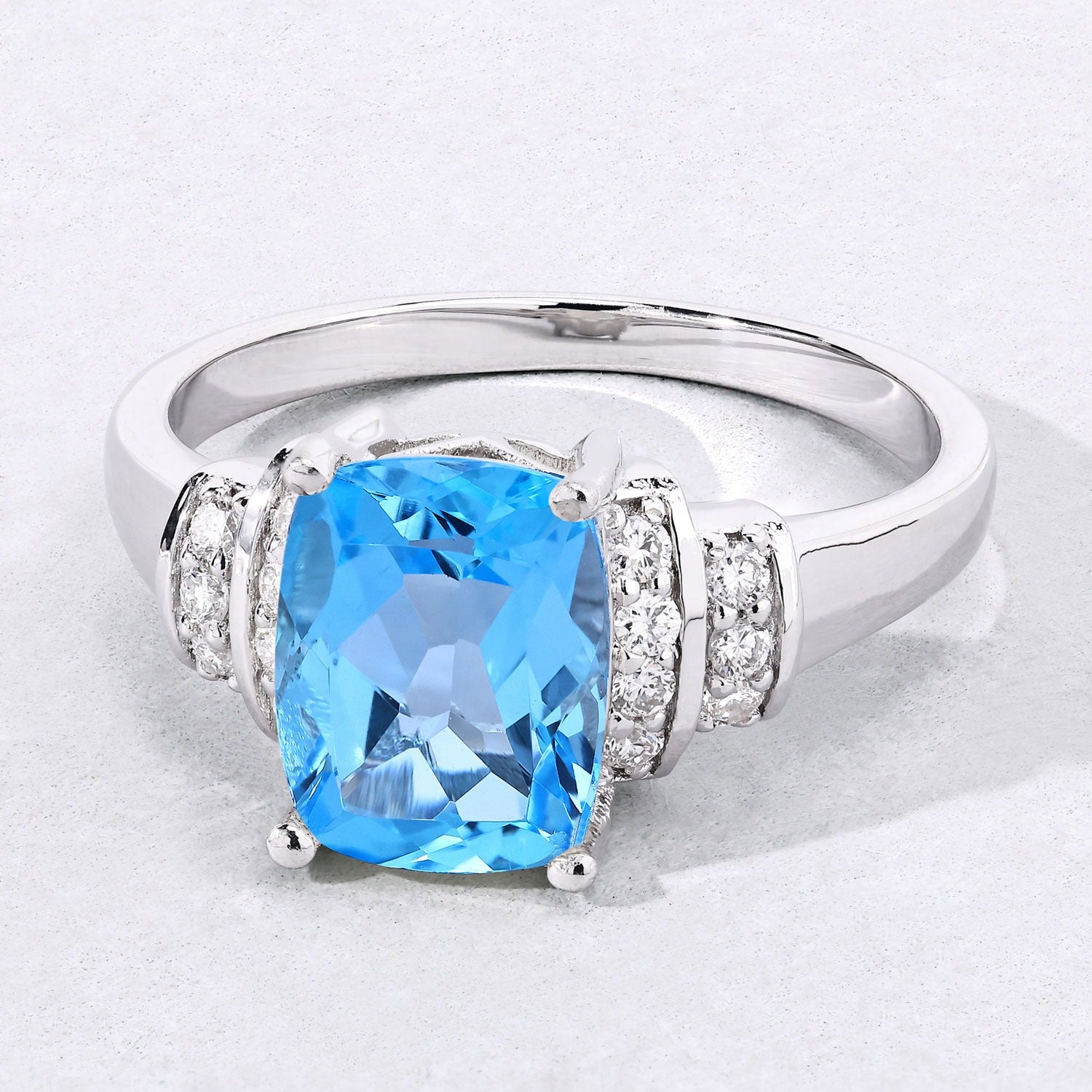 2.83 Ct Genuine Swiss Blue Topaz and Lab Diamond Silver Ring