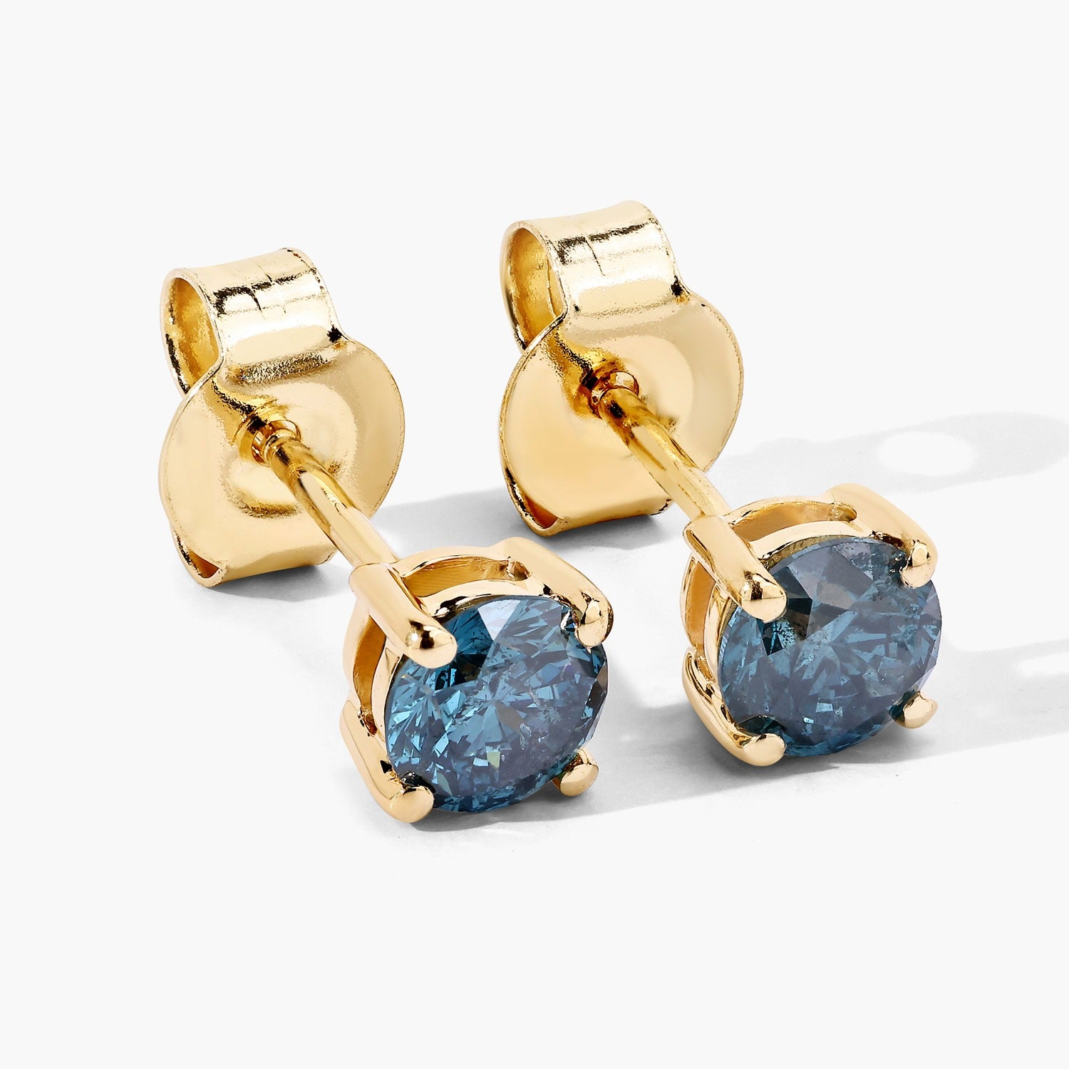 0.73 Cttw Round Teal Blue Diamond 14K Gold Solitaire Stud Earrings