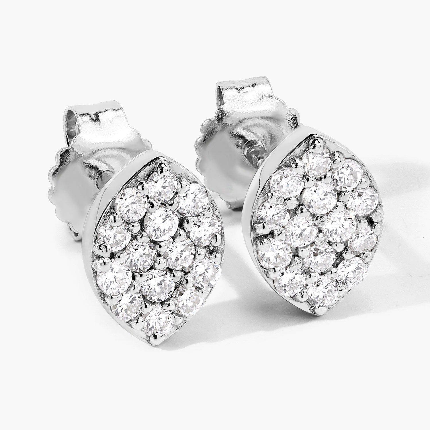 0.50 Cttw Round White Lab Diamond Pavé Rhodium Plated Silver Marquise Cluster Stud Earrings