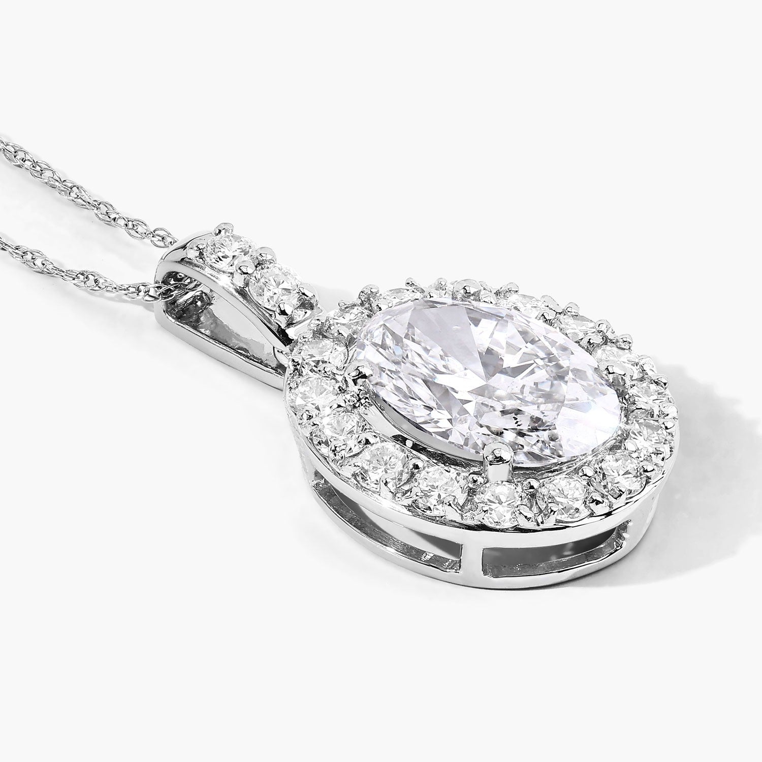 2.62 Ct Oval  Lab Grown Diamond Prong Platinum Halo Bridal Pendant