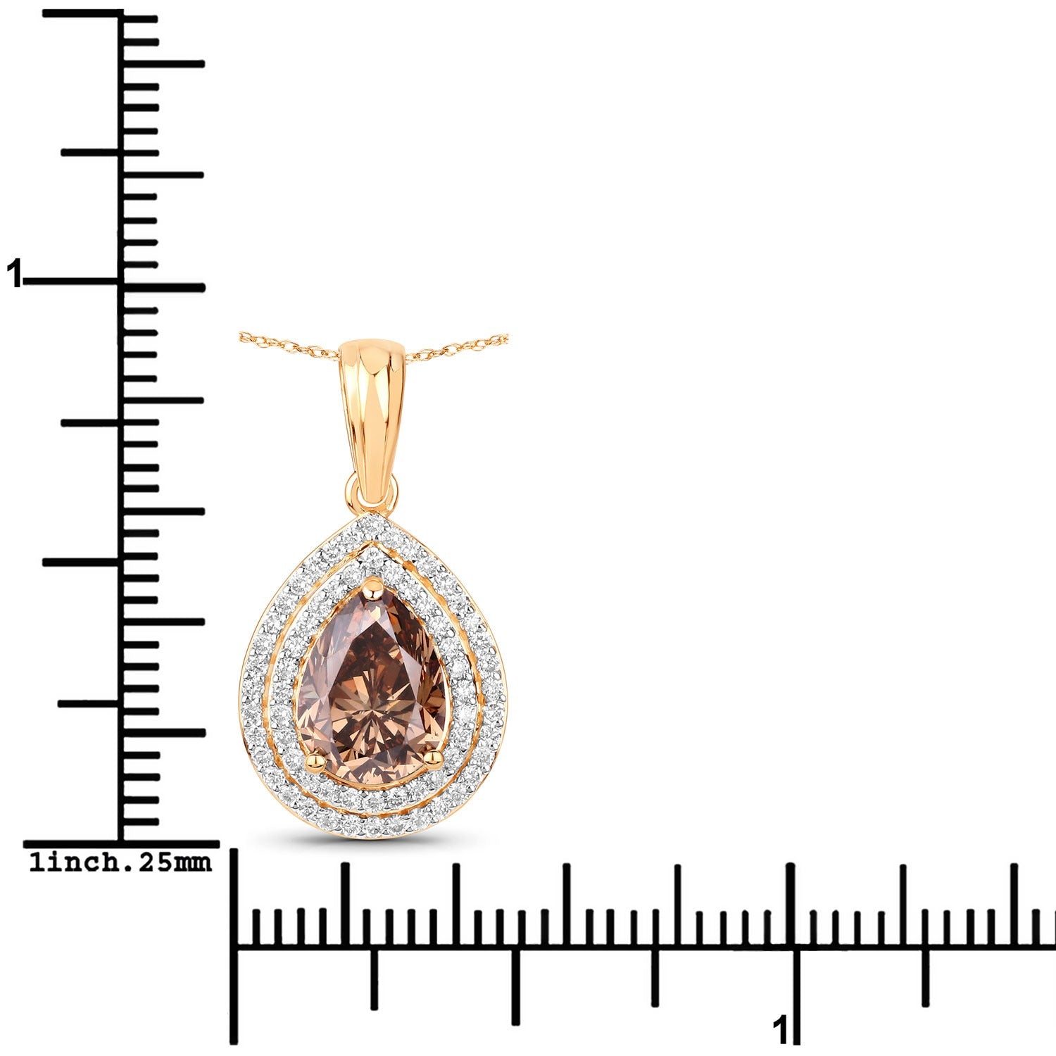 2.01 Ct Genuine Pear Brown Diamond  18K Yellow Gold Statement Pendant