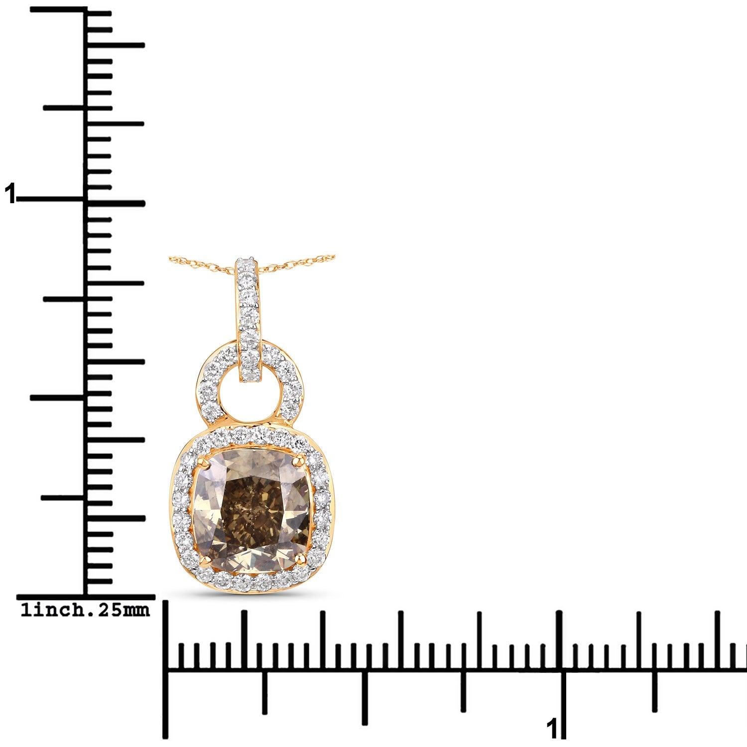 2.50 Ct Genuine Cushion Brown Diamond 18K Yellow Gold Statement Pendant