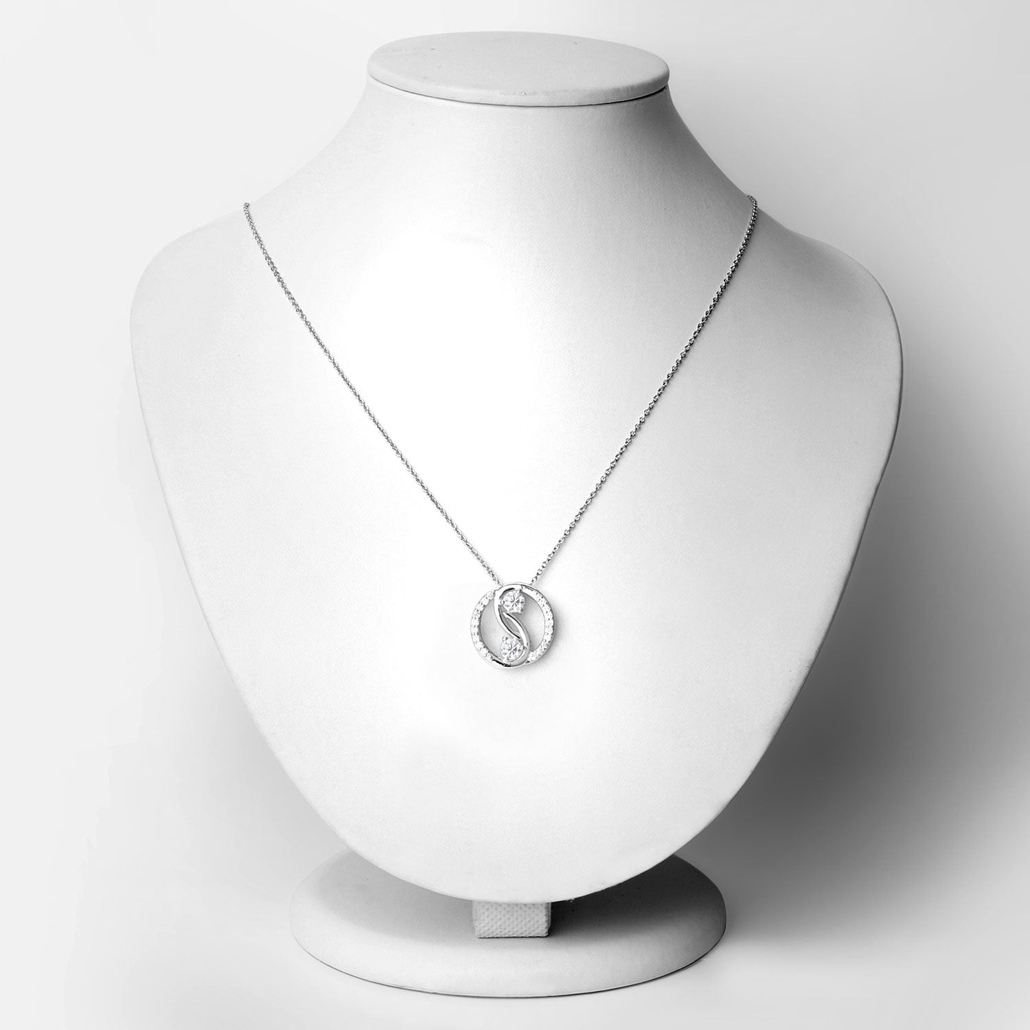 1 Cttw Round Lab Diamond Rhodium Plated Silver Two Stone Swirl Circle Pendant Necklace