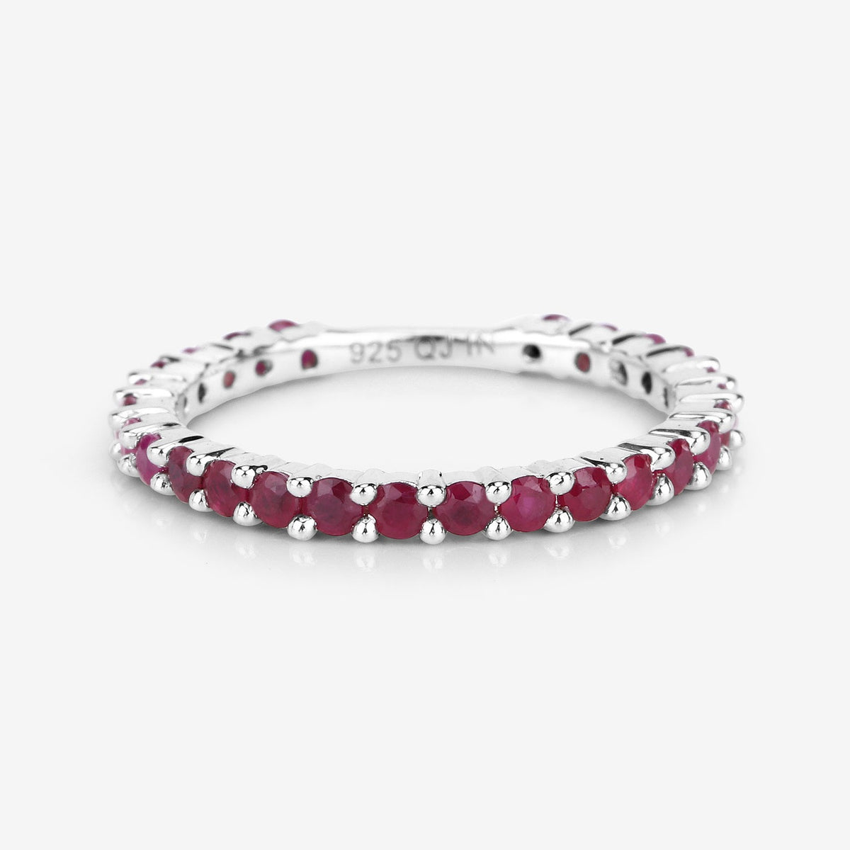 1.04 Cttw Round Pink Natural Ruby Rhodium Over 925 Sterling Silver Eternity Ring