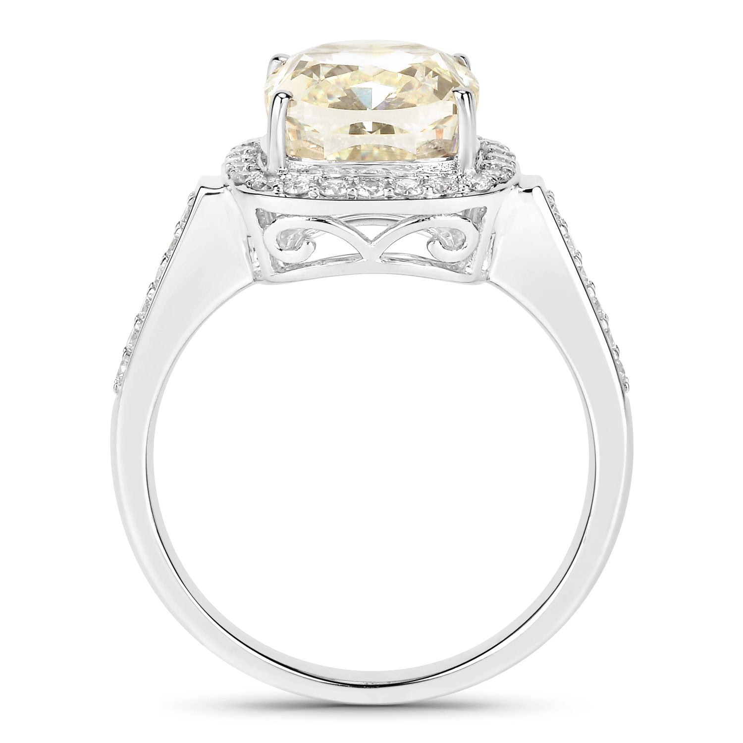 4.02 Ct Natural Yellow Diamond 18K White Gold Pave Halo Cushion Ring