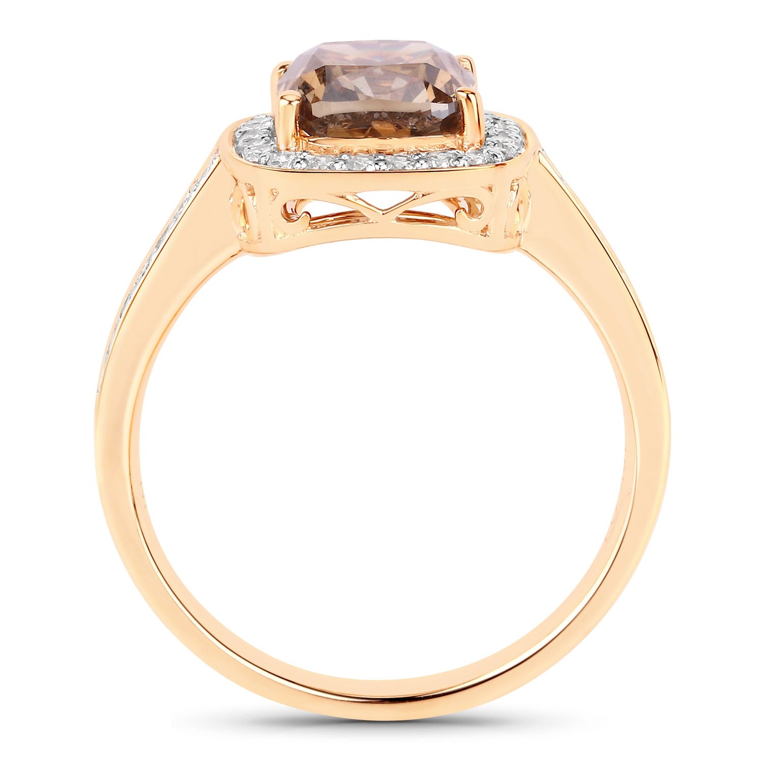 2.19 Ct Genuine Brown Diamond 18K Yellow Gold Halo Pave Cushion Ring