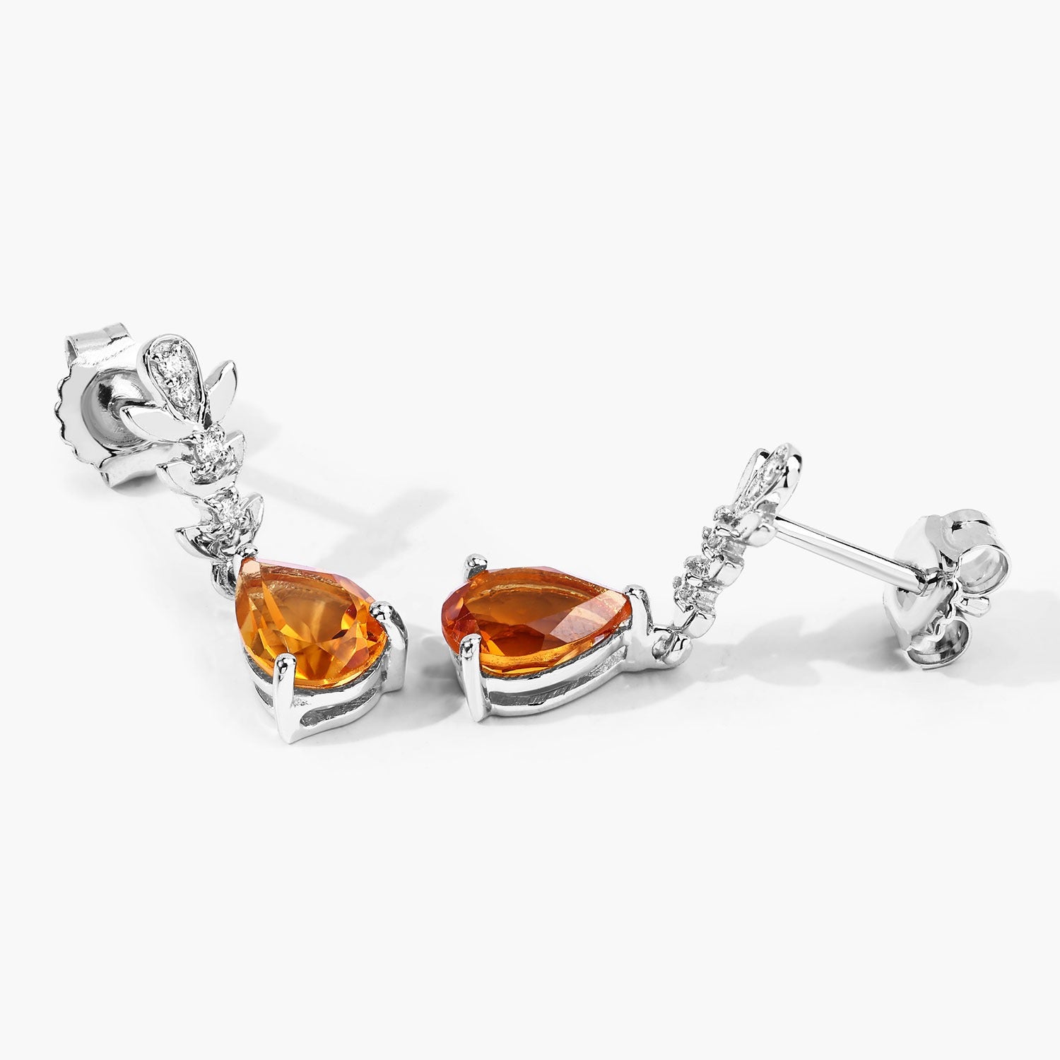 Genuine Madeira Citrine and Lab Diamond Silver Earrings