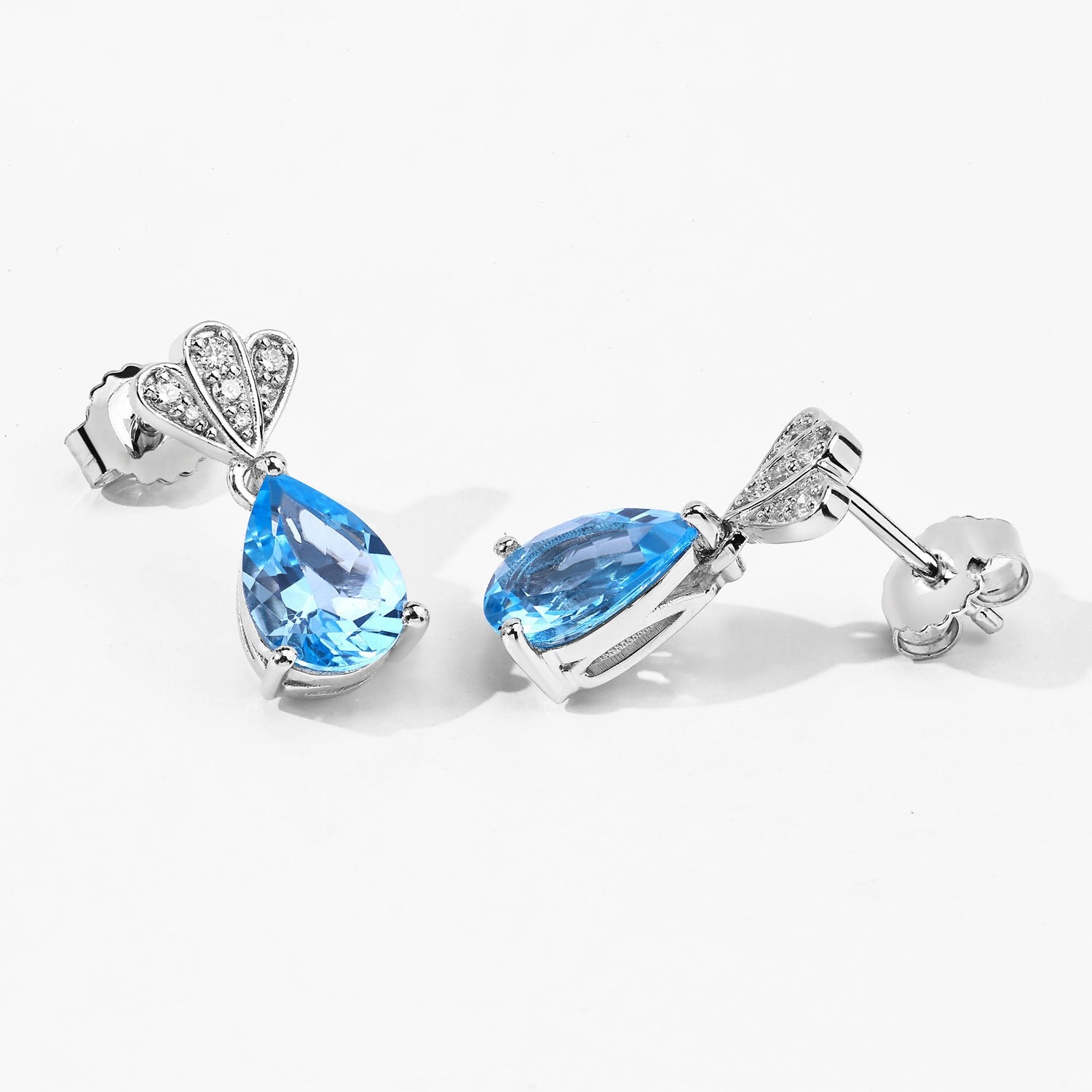 Genuine Swiss Blue Topaz and Lab Diamond Earrings Silver