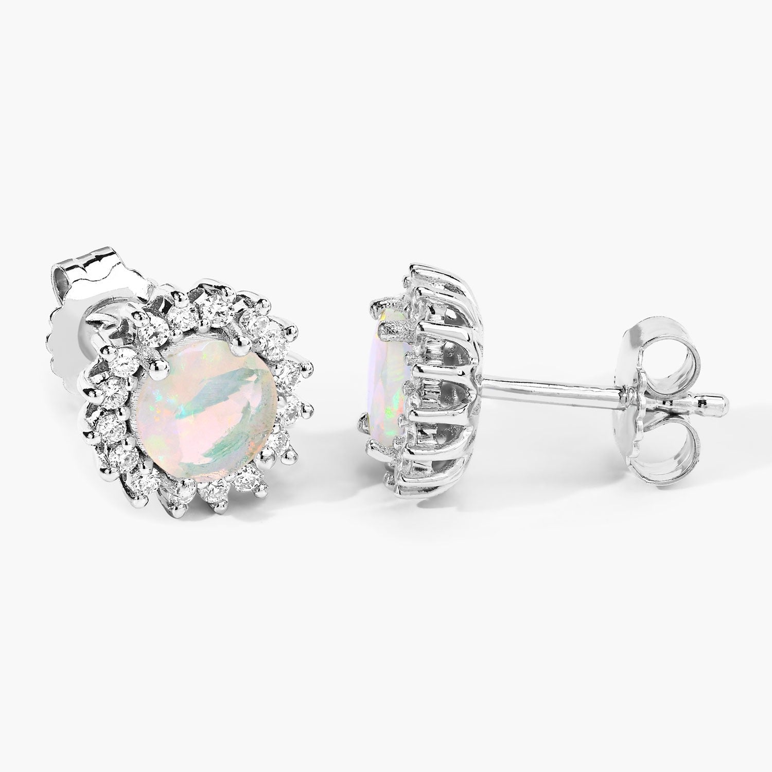 Genuine Ethiopian Opal and Diamond Silver Earrings