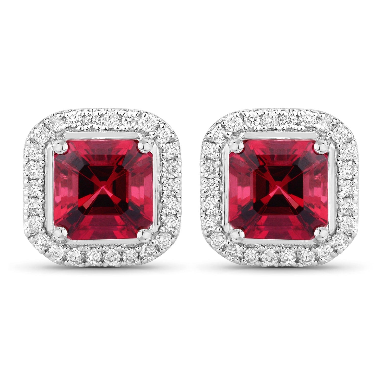 Red Rubellite and White Diamond 14K Gold Stud Earrings
