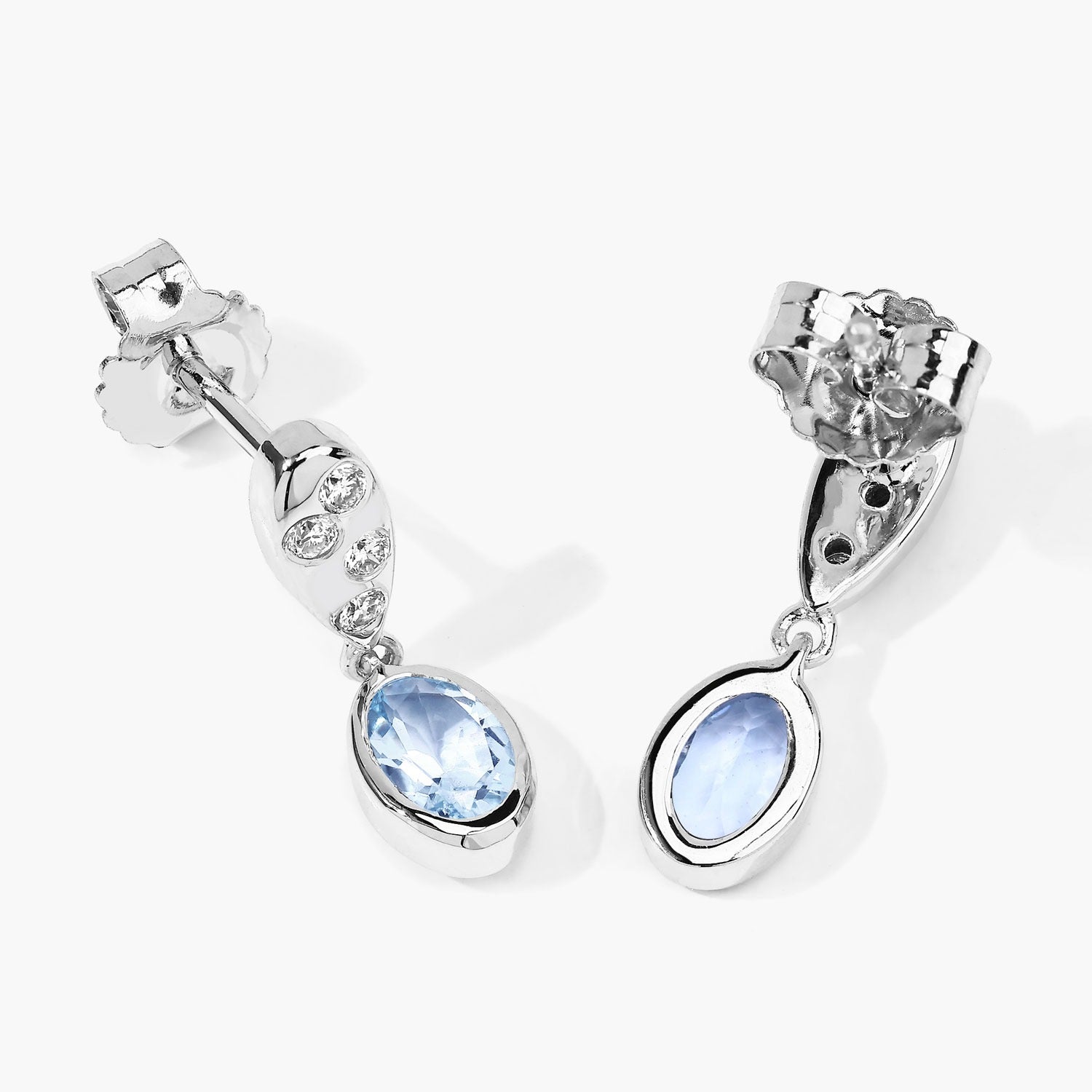 Genuine Aquamarine Lab Diamond Silver Dangle Earrings