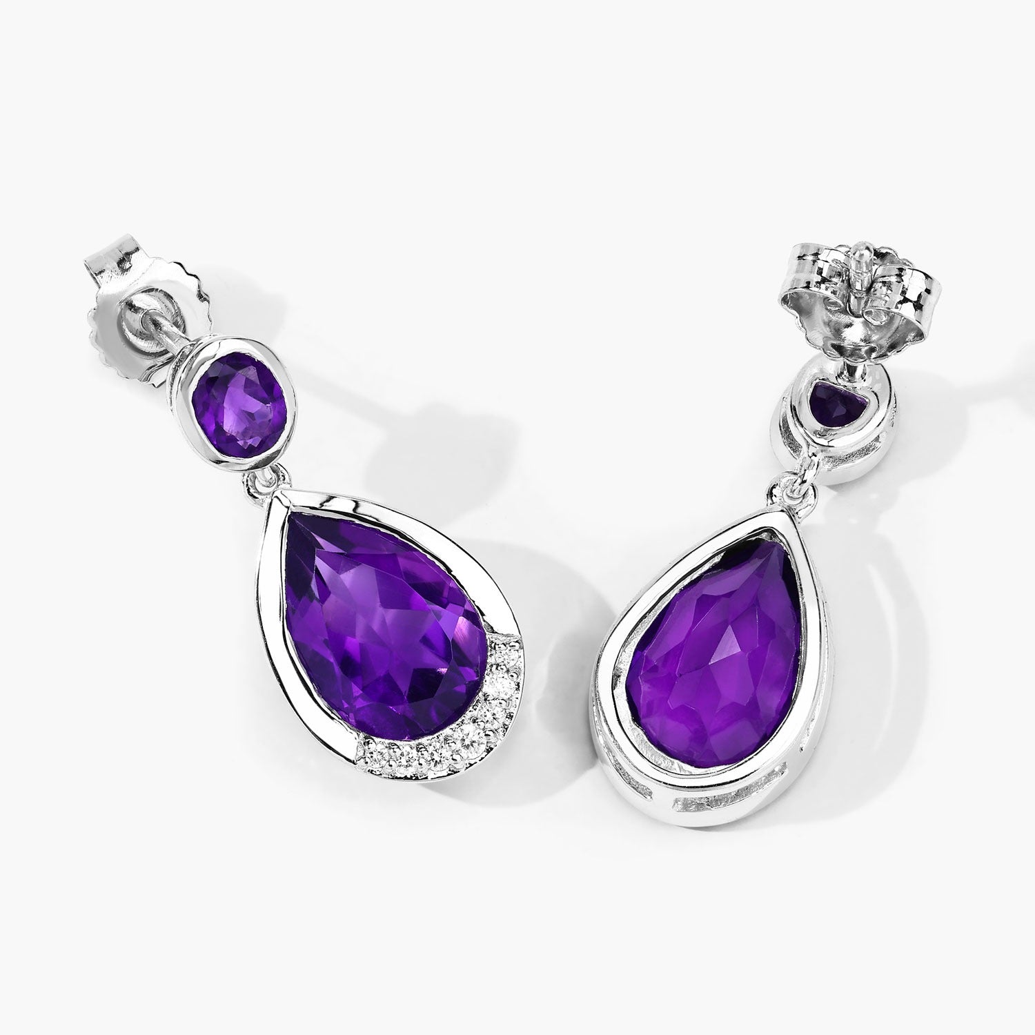 Genuine Amethyst and Lab Diamond Silver Earrings