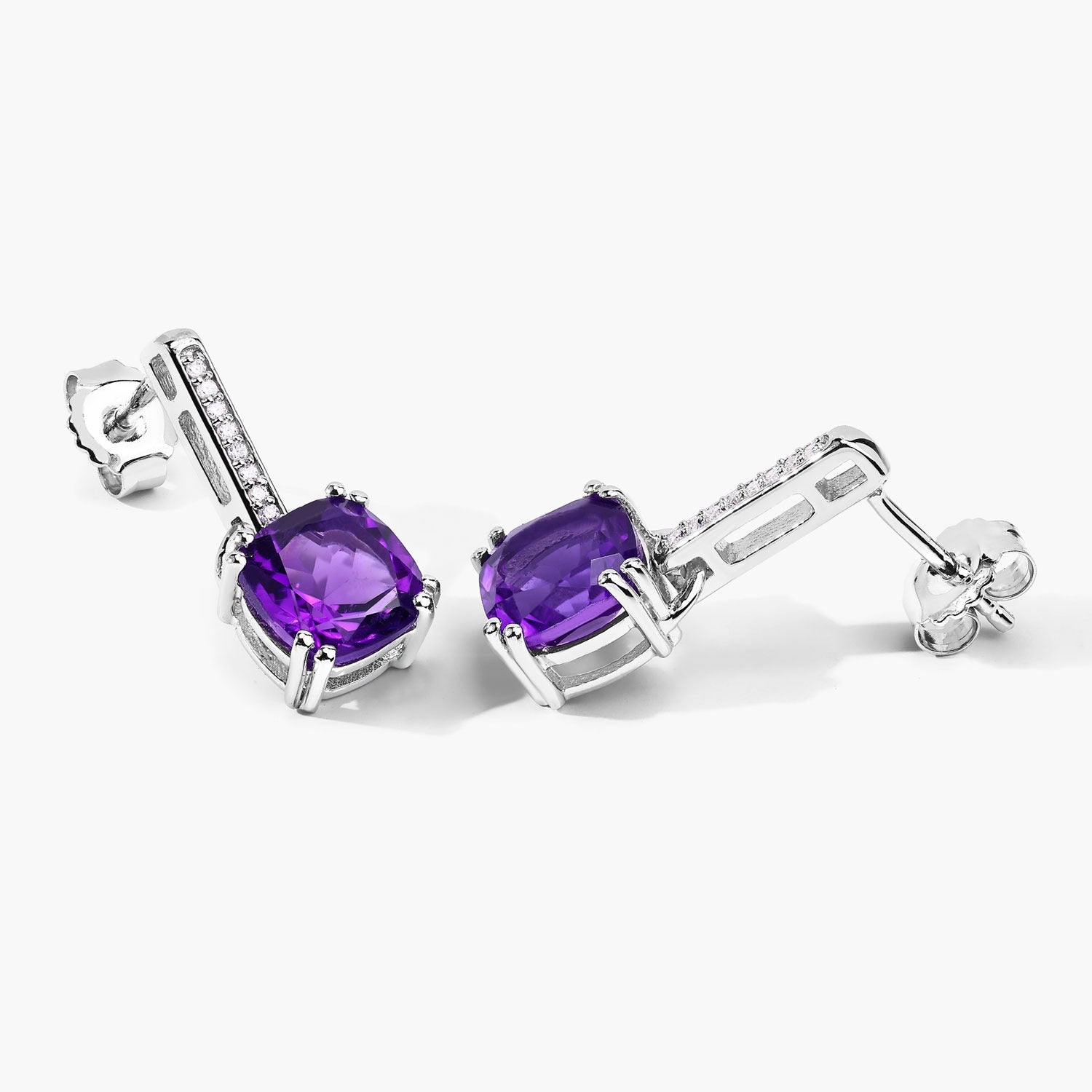 Genuine Amethyst Lab Diamond Silver Dangle Earrings