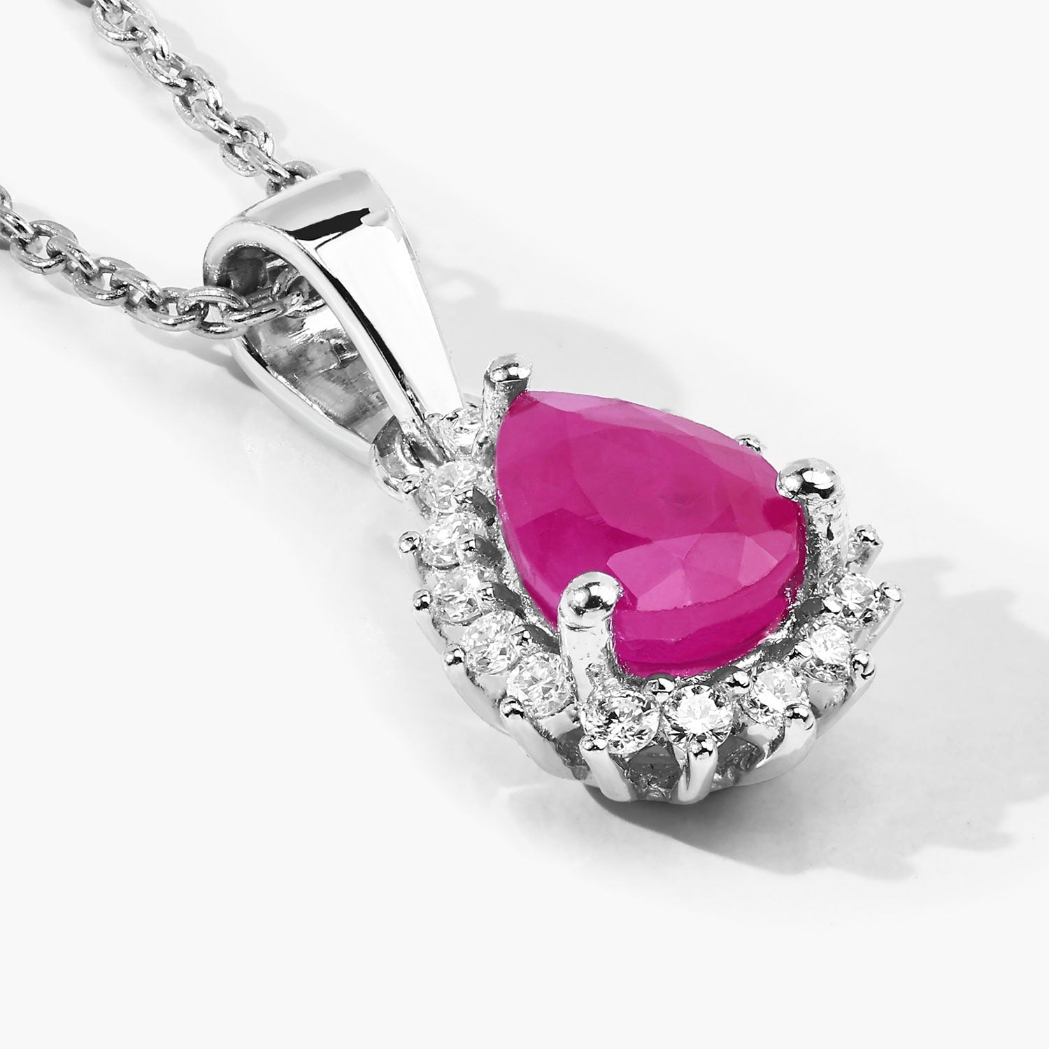 Genuine Pink Ruby and Lab Diamond 925 Silver Halo Necklace Fine Color Jewels
