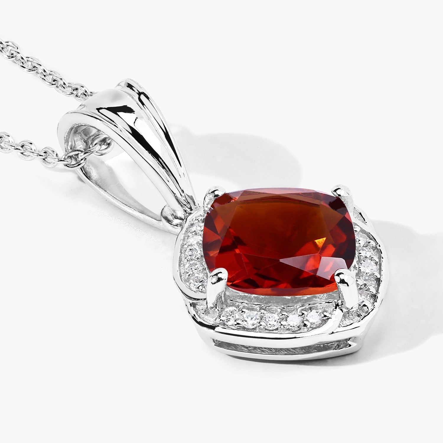 2.10 Ct. Genuine Madeira Citrine and Lab Diamond Silver Cushion Cut Halo Necklace Fine Color Jewels