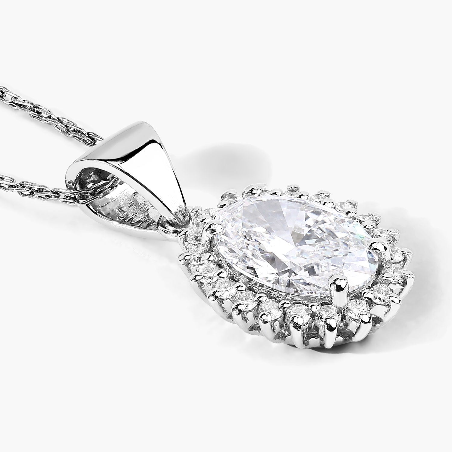 1.23 Ct Oval Lab Diamond Platinum Floral Bridal Halo Pendant