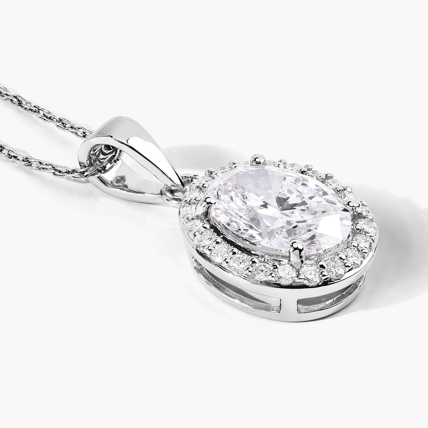 1.74 Ct Lab Grown Diamond Bridal Oval Halo Platinum Pendant