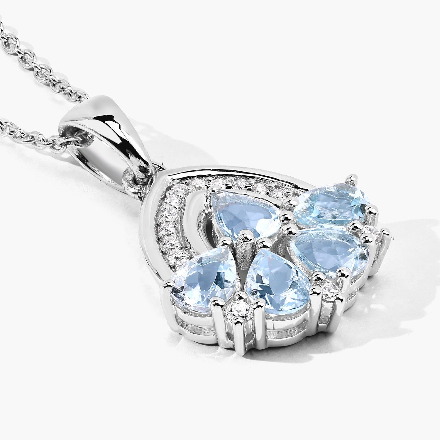 1.22 Ct Genuine Aquamarine and Lab Diamond Silver Trendy Necklace