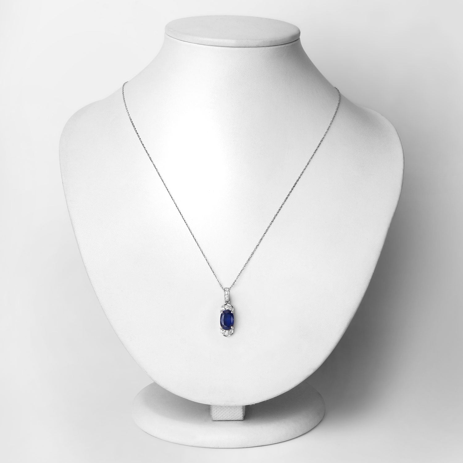 2.46 Ct Genuine Cushion Ceylon Blue Sapphire and Diamond 18K White Gold Statement Pendant