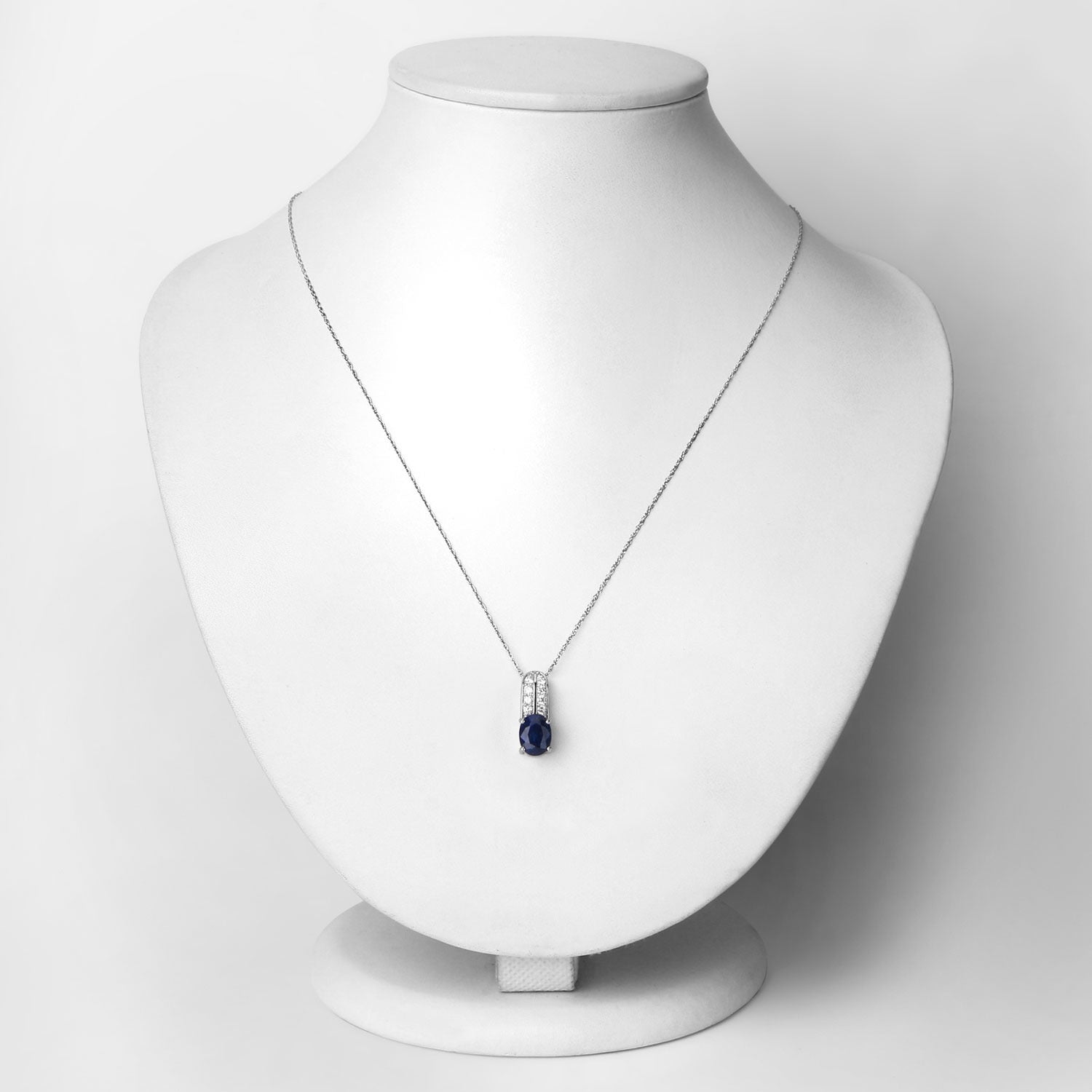 2.74 Ct Genuine Oval Ceylon Blue Sapphire and Diamond 18K White Gold Slide Pendant