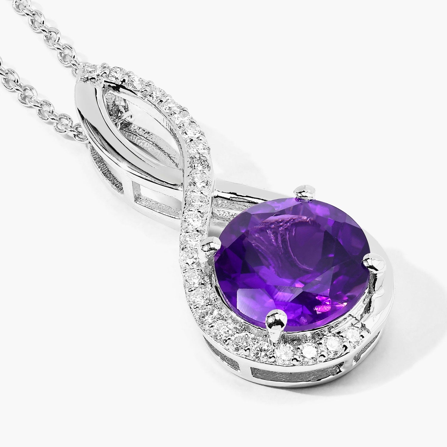 2.64 Ct Genuine Amethyst and Lab Diamond Silver Infinity Necklace