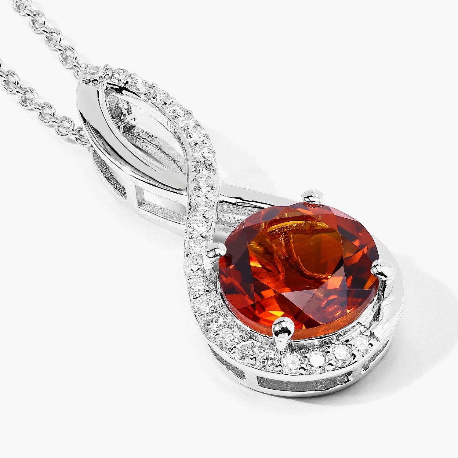 2.44 Ct Genuine Madeira Citrine and Lab Grown Diamond Silver Crossover Pendant Necklace Fine Color Jewels