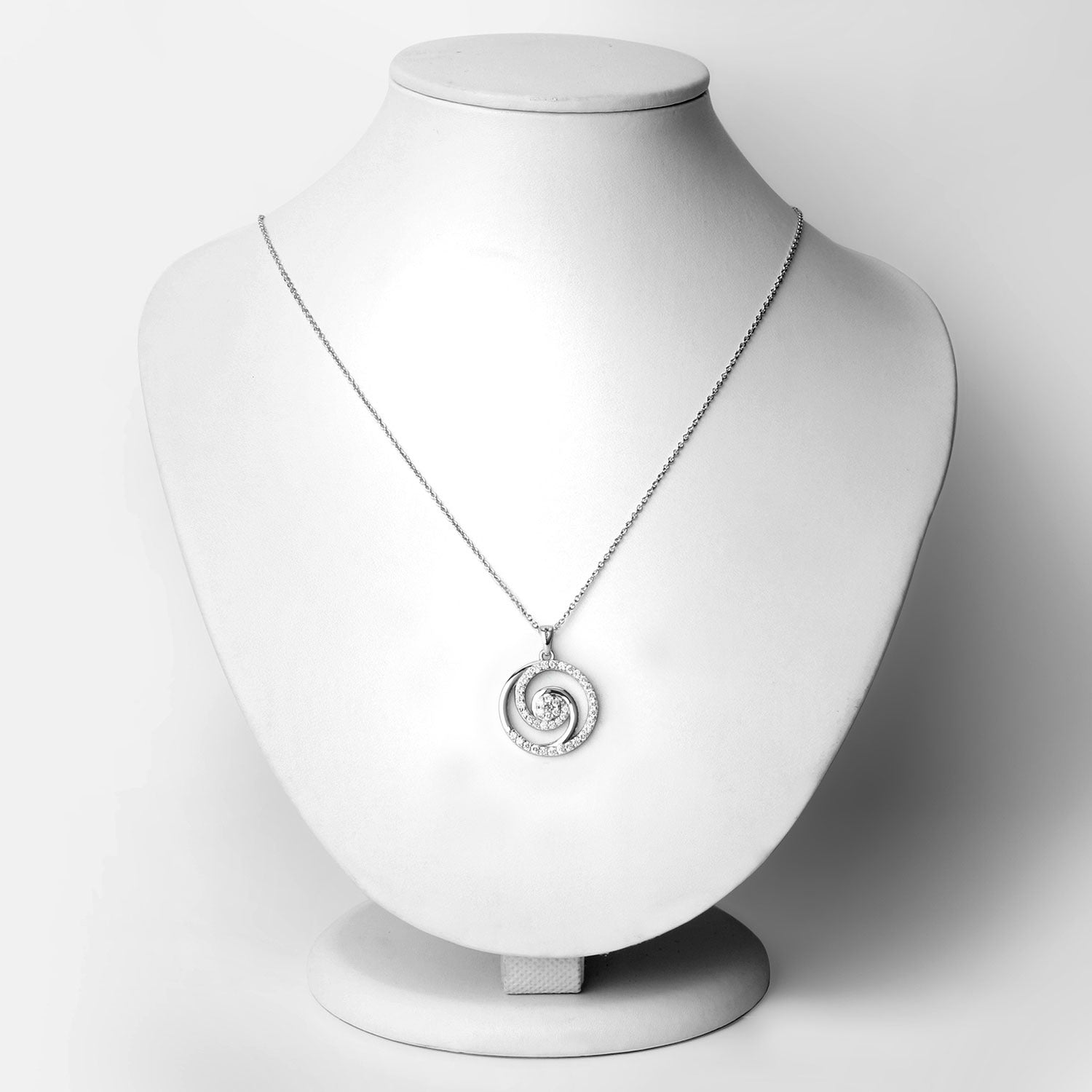 0.75 Cttw Round Lab Diamond Rhodium Plated Silver Spiral Galaxy Circle Pendant Necklace