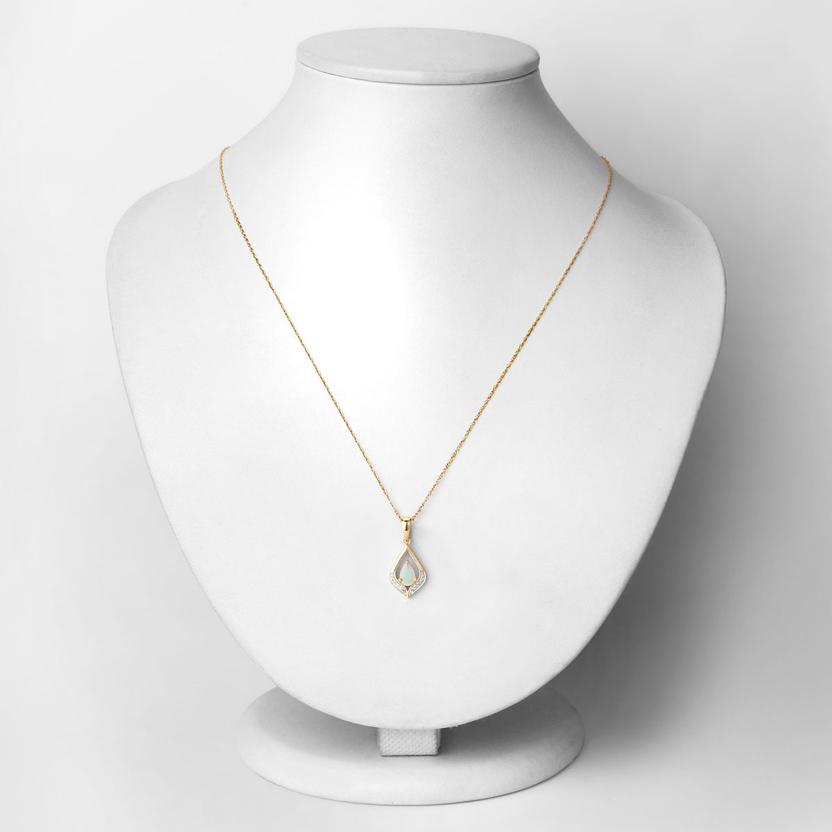 0.29 Cttw Pear White Ethiopian Opal White Natural Diamond 14K Yellow Gold Teardrop Pendant