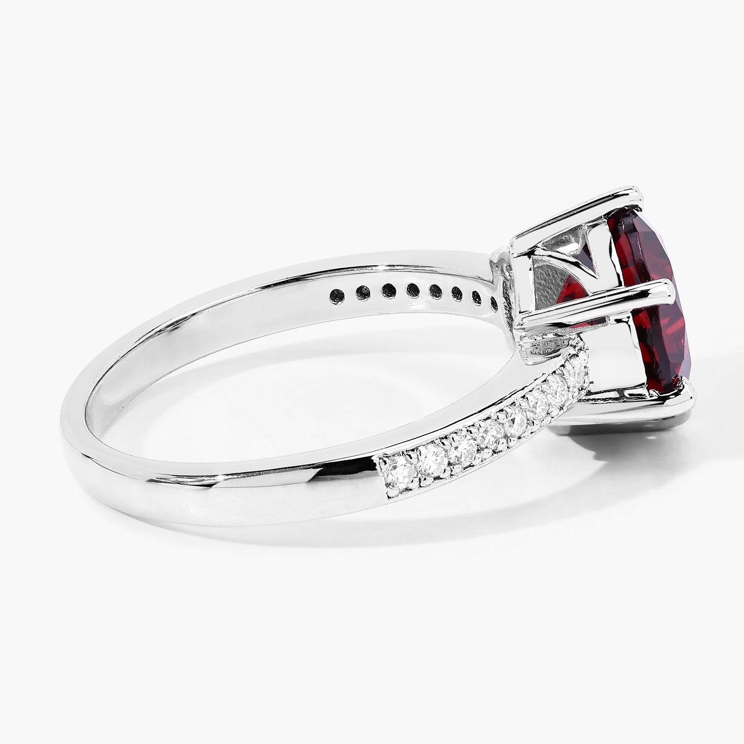 3.41 Ct Genuine Red Garnet and Lab Diamond Silver Round Bridge Ring Fine Color Jewels