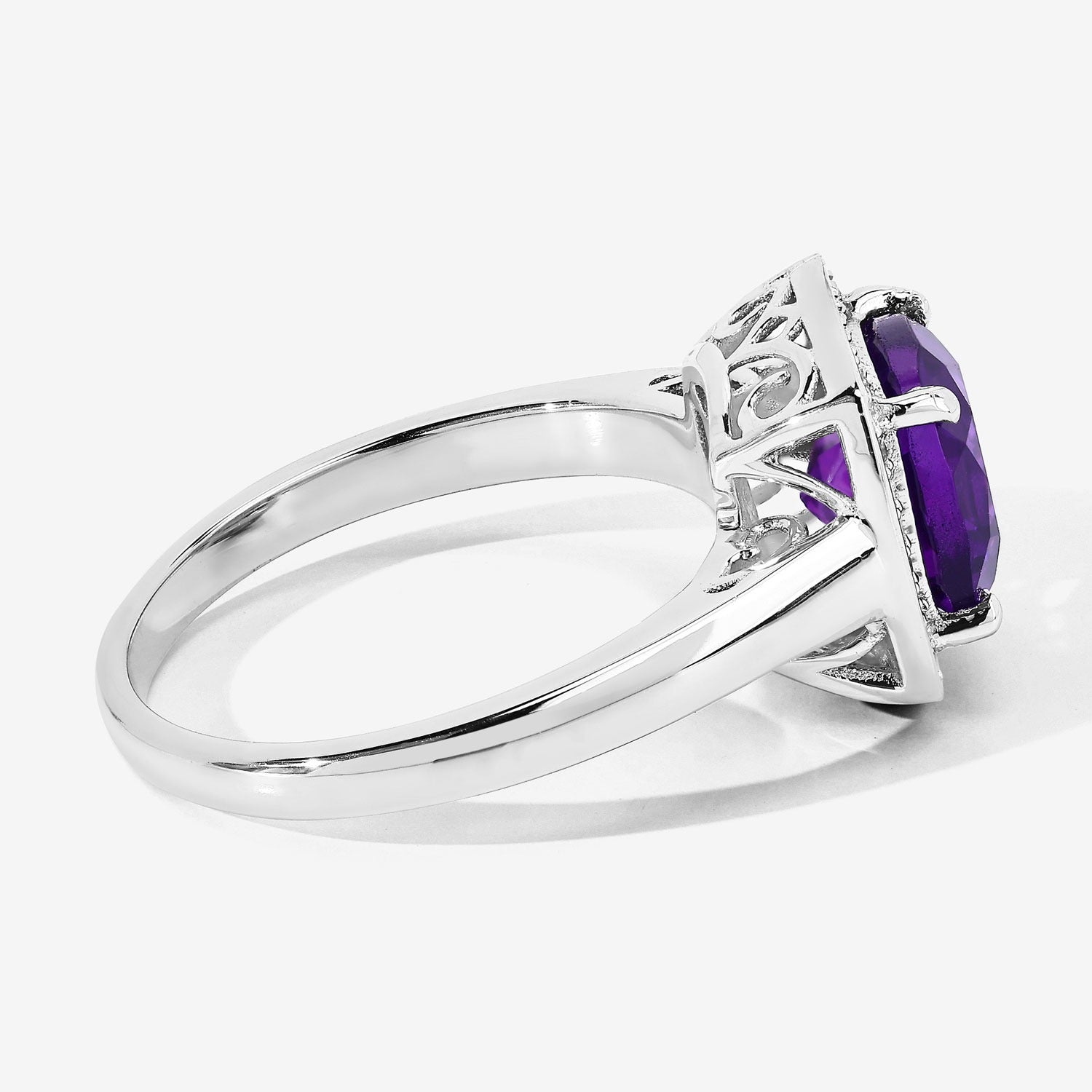 1.97 Ct Genuine Cushion Cut Amethyst and Lab Diamond Silver Halo Ring Fine Color Jewels