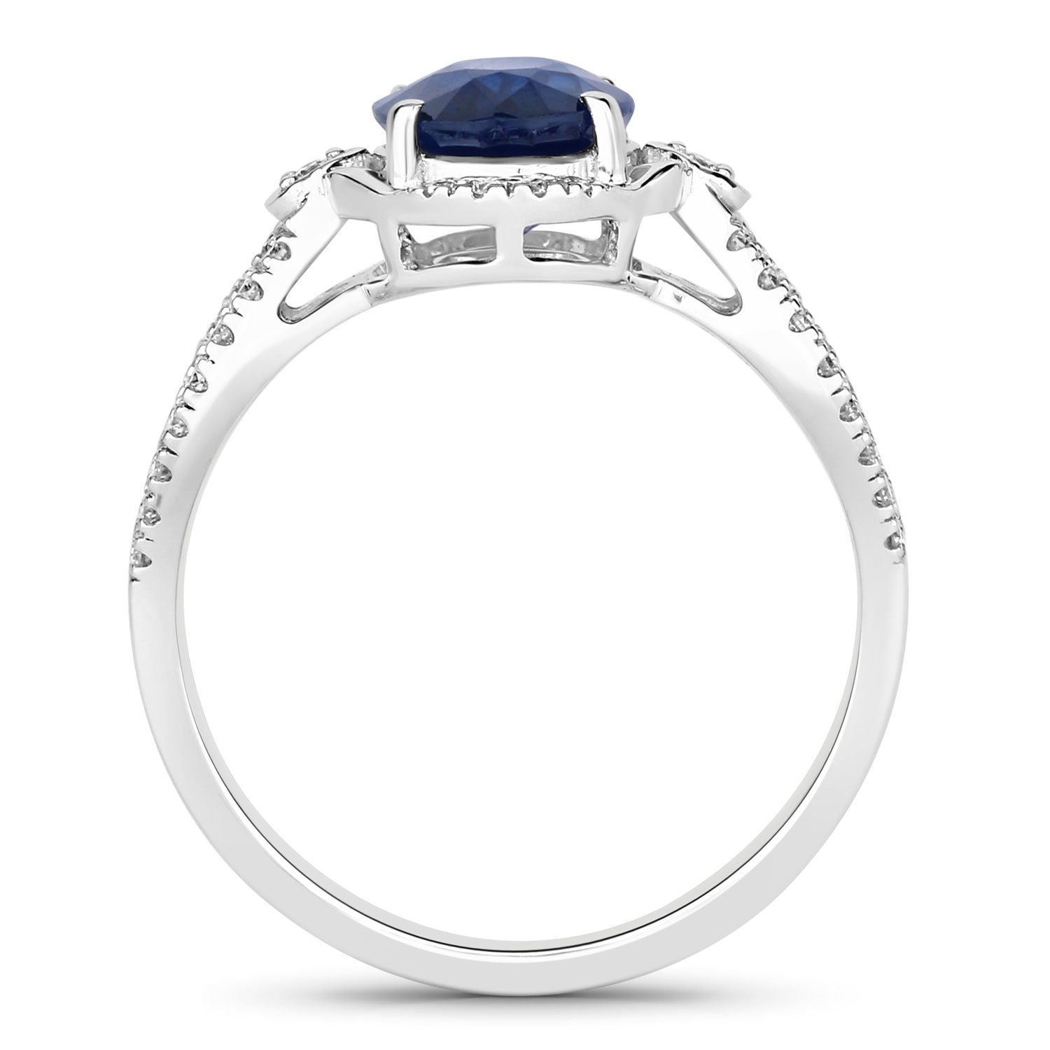 2.33 Ct Genuine Oval Ceylon Blue Sapphire Diamond 18K White Gold Crossover Ring