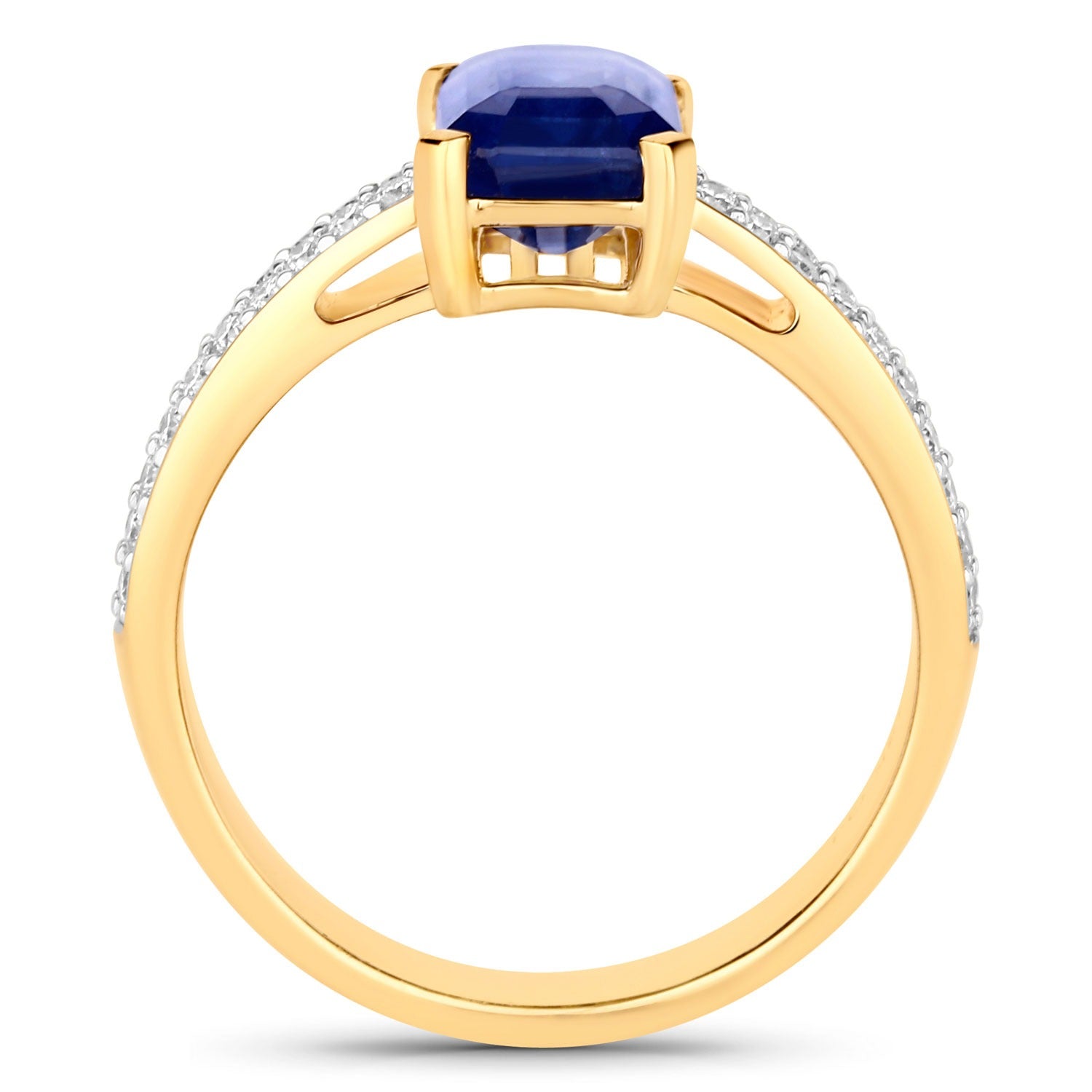 3.14 Ct Genuine Ceylon Blue Sapphire Diamond 18K Yellow Gold Octagon Pave Ring