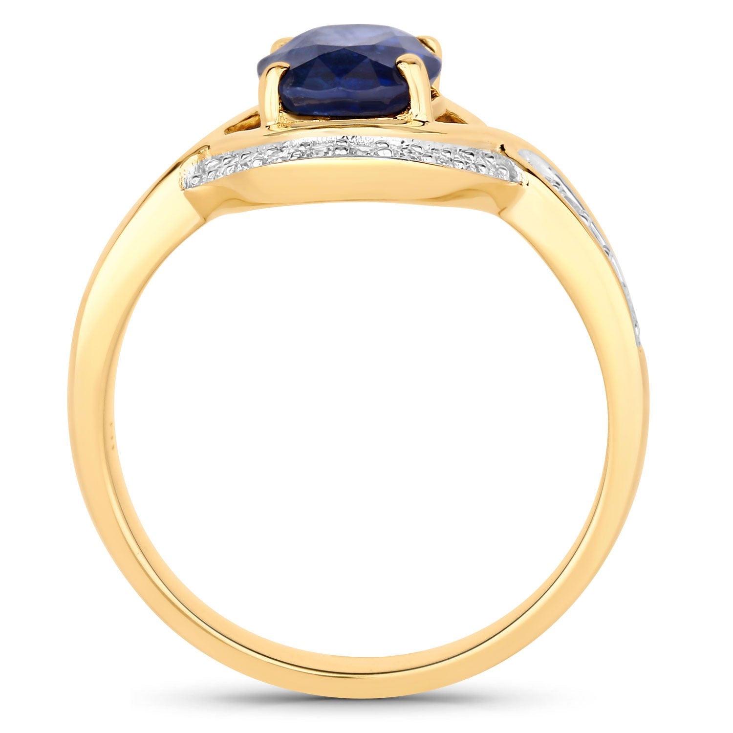 2.37 Ct Genuine Ceylon Blue Sapphire and Diamond 18K Yellow Gold Statement Ring
