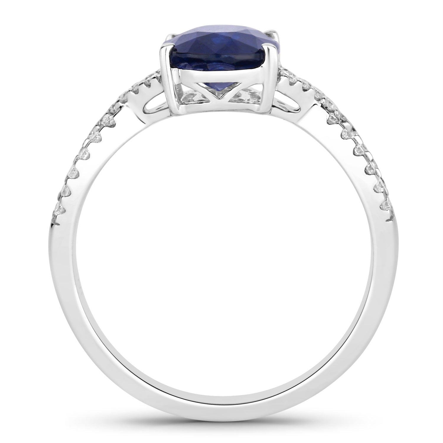 2.18 Ct Genuine Oval Ceylon Blue Sapphire Diamond 18K White Gold Crossover Ring