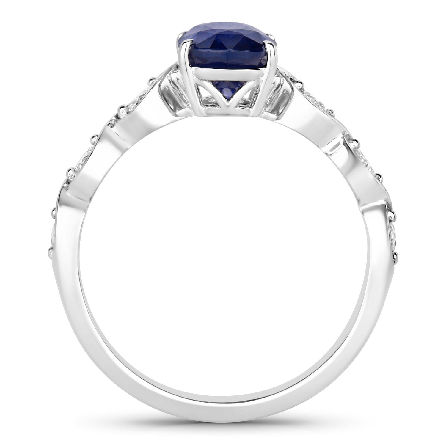 2.57 Ct Oval Genuine Ceylon Blue Sapphire Diamond 18K White Gold Crossover Ring