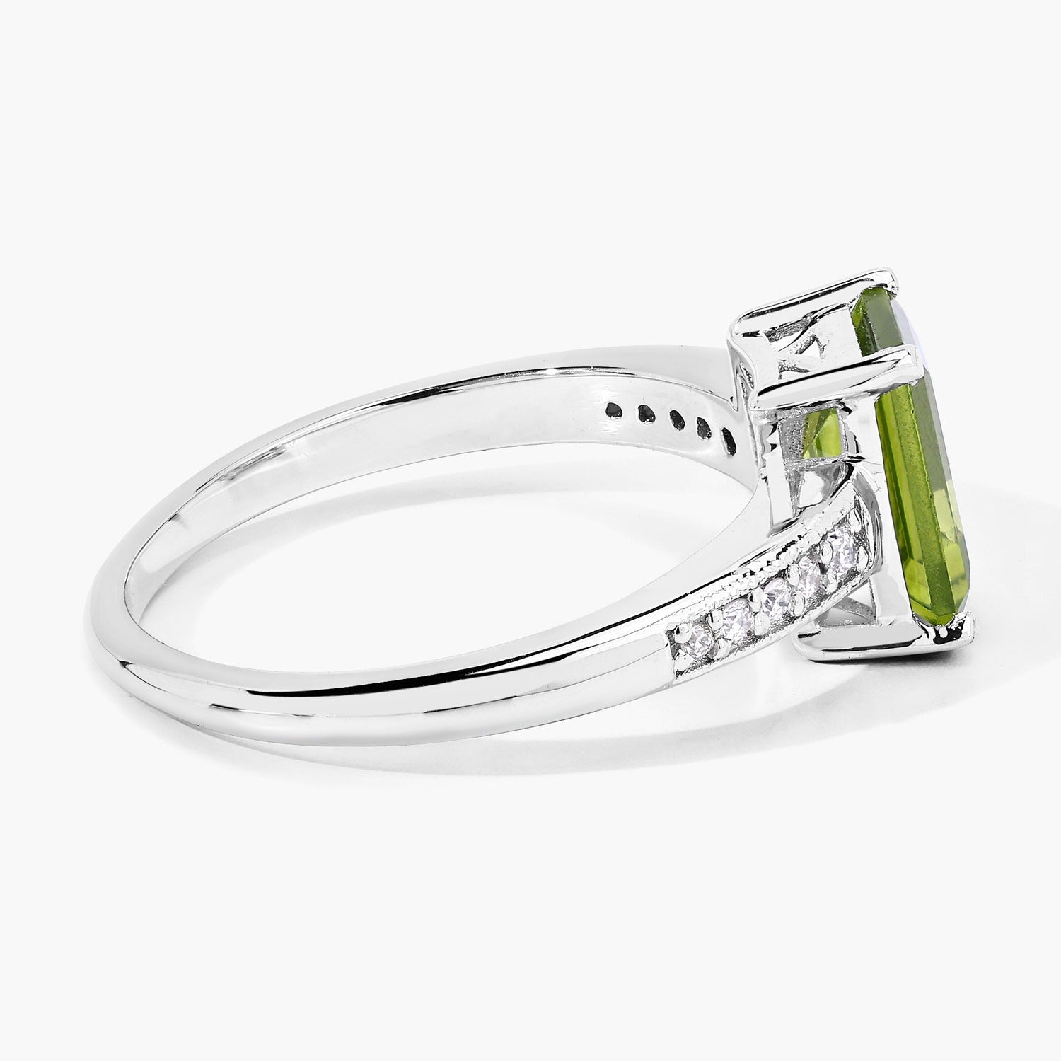 1.69 Ct Genuine Peridot and Lab Diamond Silver Octagon Bridge Ring Fine Color Jewels