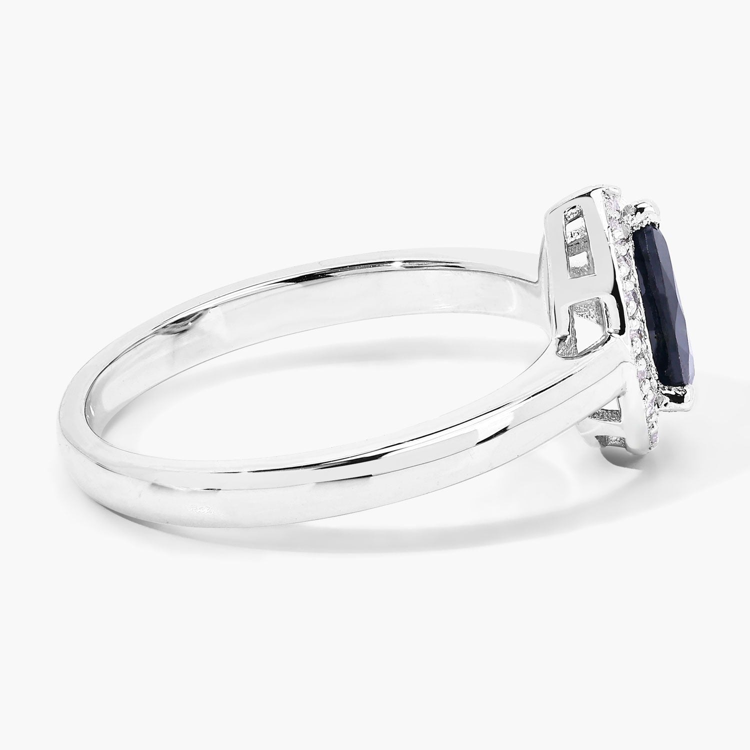 0.94 Ct Genuine Pear Blue Sapphire and Lab Grown Diamond Silver Halo Ring