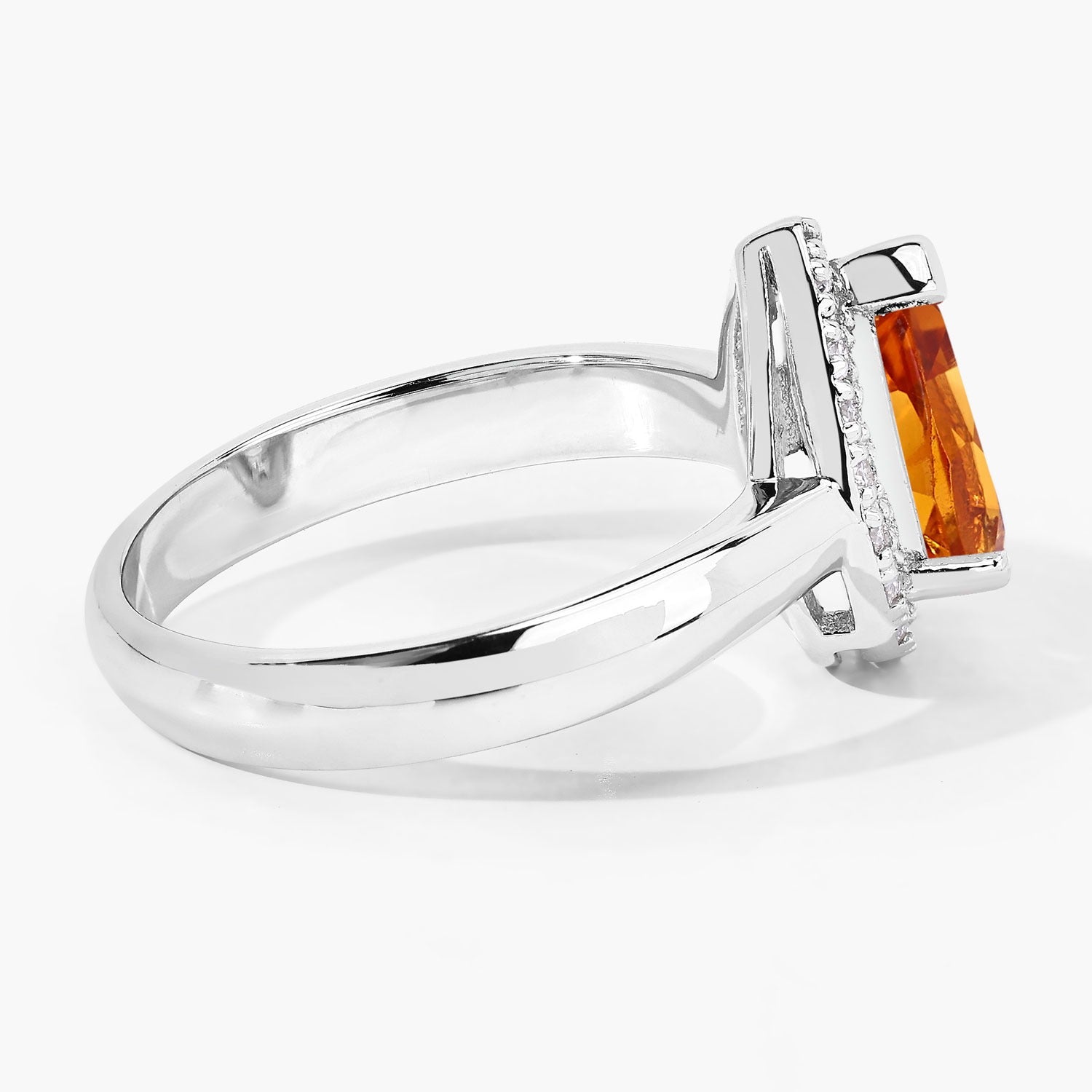 1.23 Ct Genuine Pear-Shaped Citrine and Diamond Silver Halo Ring