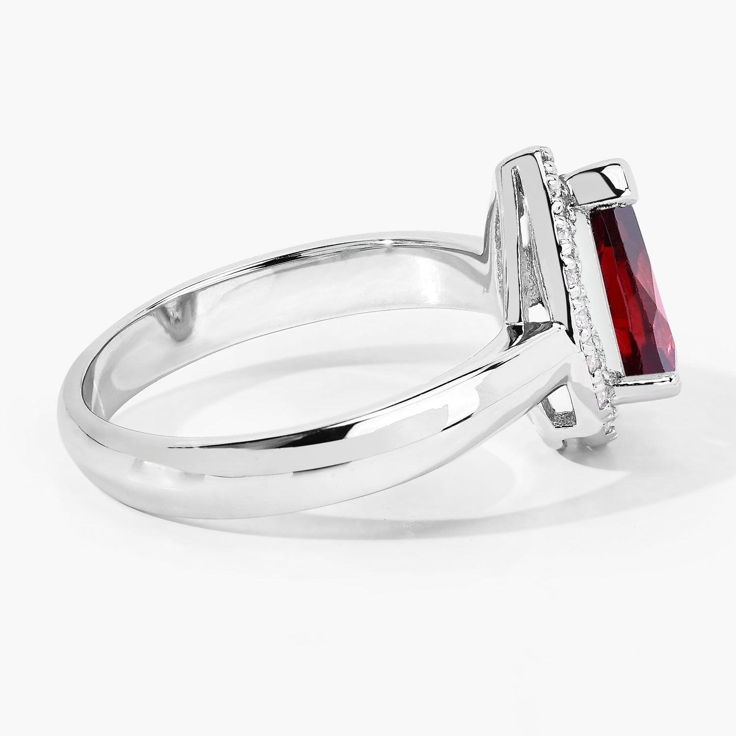 1.30 Ct Pear Red Mozambique Garnet & Lab Diamond Prong Silver Halo Ring