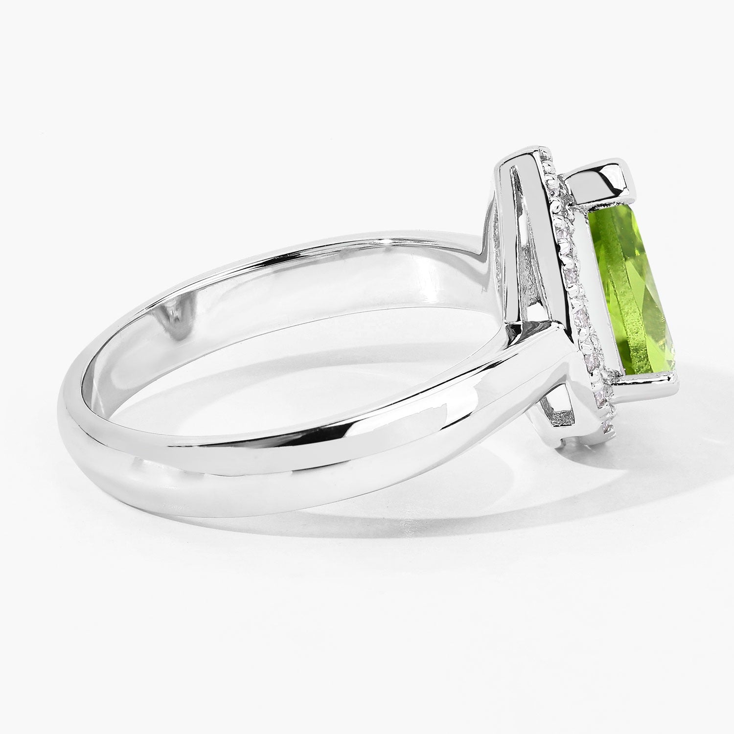 1.28 Ct Genuine Pear Shaped Peridot and Lab Diamond Silver Halo Engagement Ring