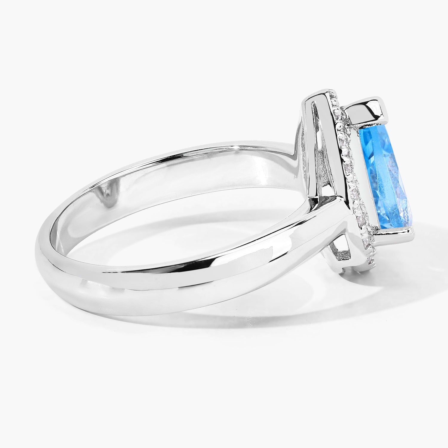 1.30 Ct Oval Swiss Blue Topaz & Lab Diamond Prong Silver Halo Engagement Ring