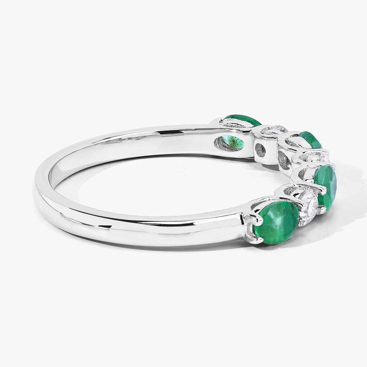 0.60 Ct Oval Green Zambian Emerald & Lab Diamond Prong Silver Half Eternity Seven Stone Ring