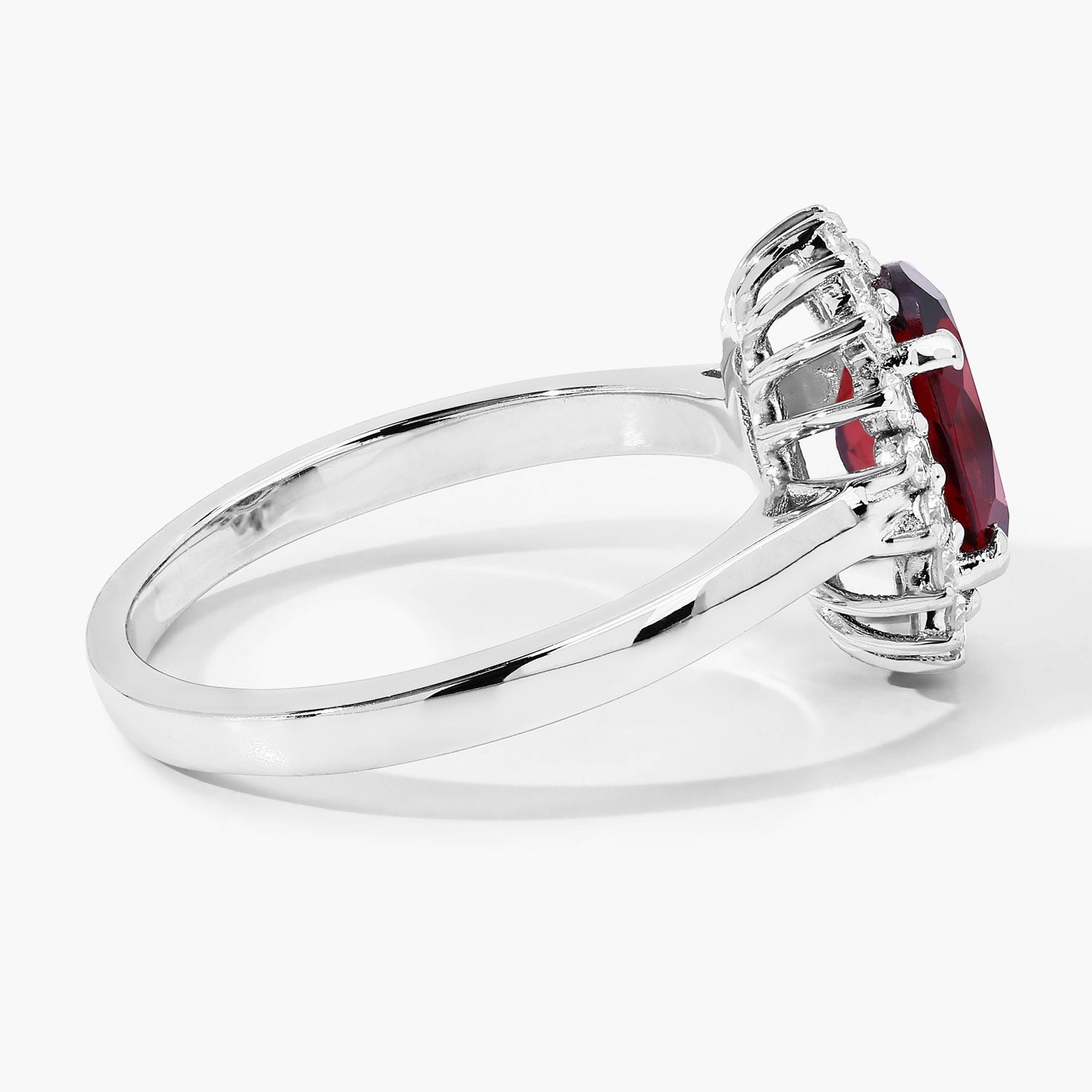 2.27 Ct Red Genuine Mozambique Garnet and Lab Diamond Silver Halo Ring